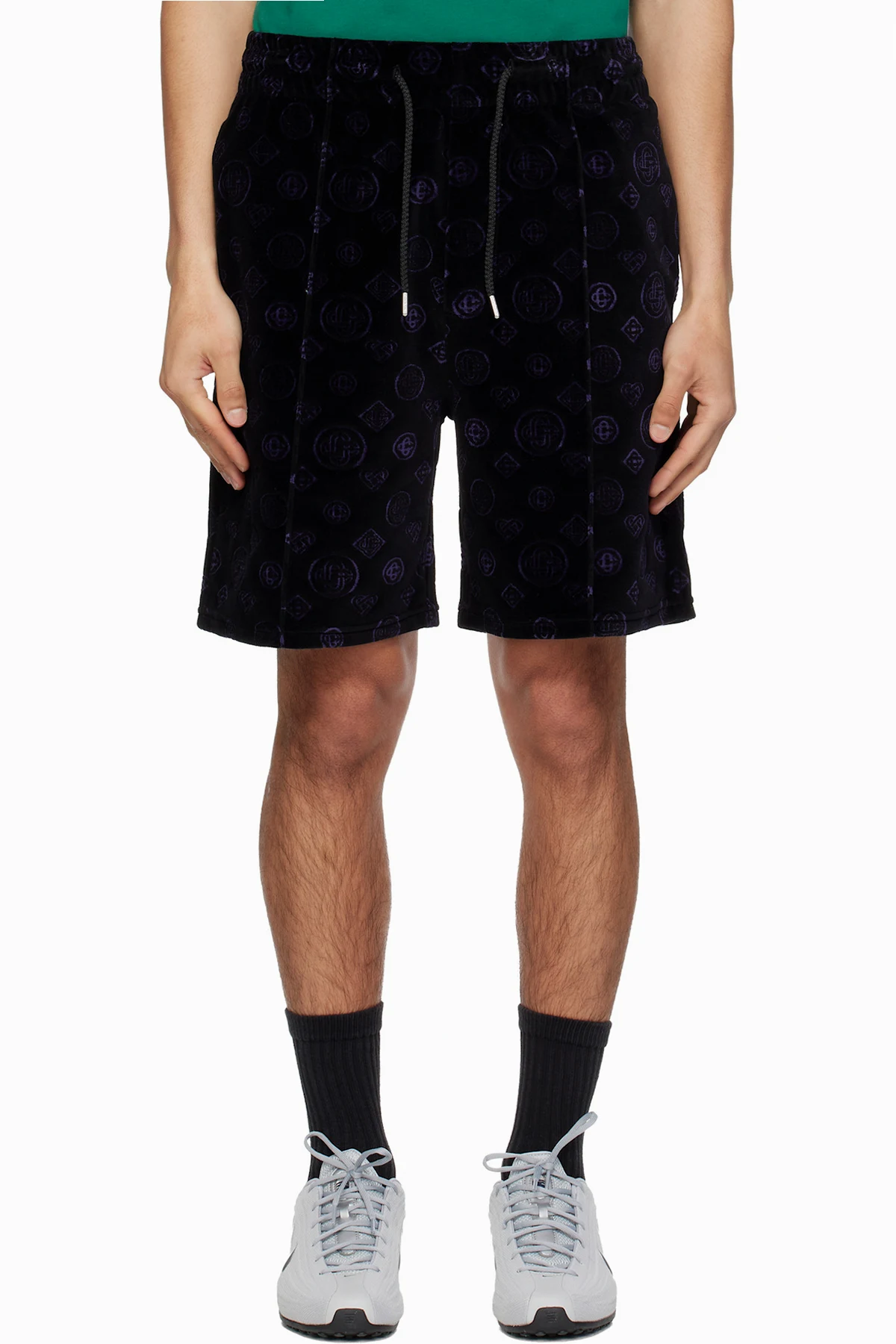 Black & Purple Monogram Velour Shorts