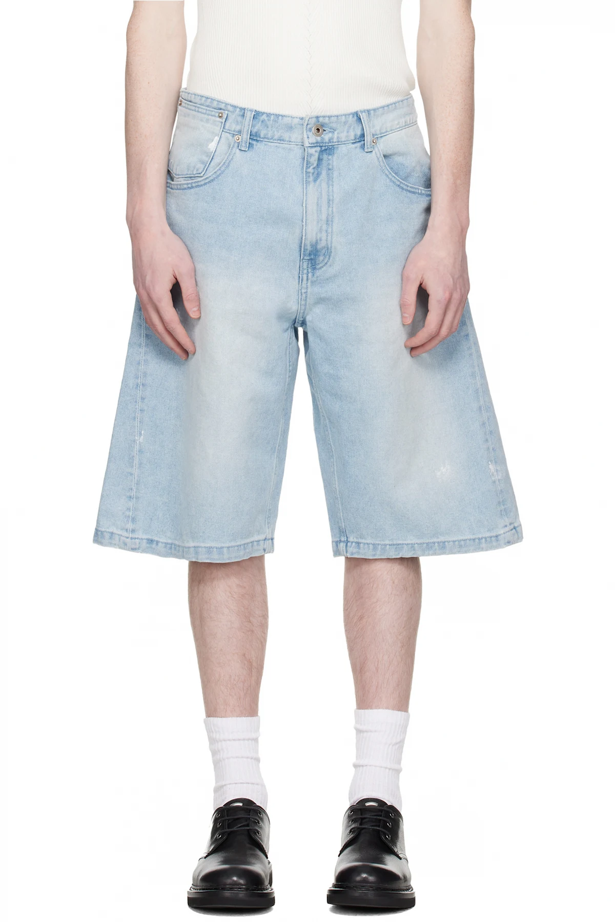Blue Painted Washed Bermuda Denim Shorts
