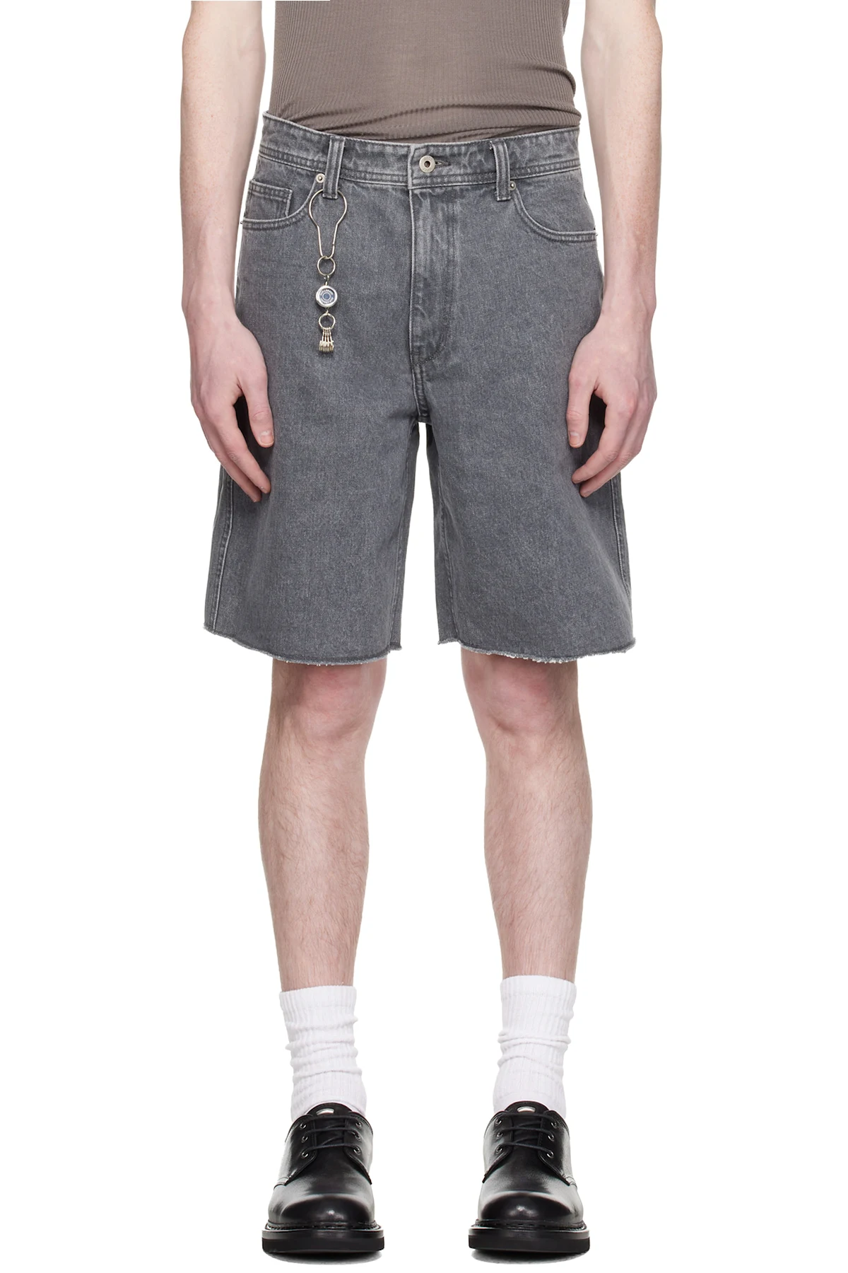 Gray Washed Cutoff Denim Shorts