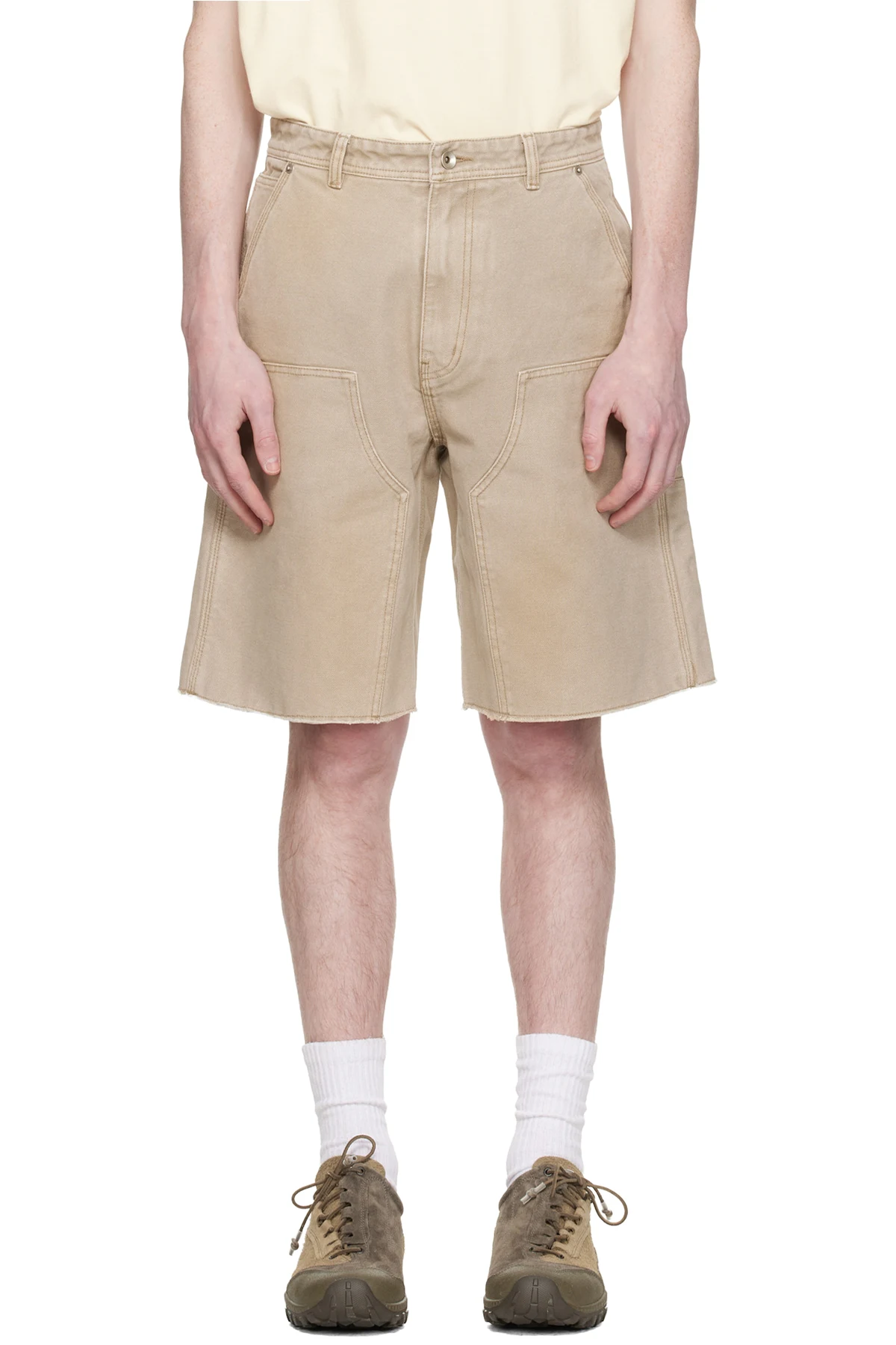 Beige Over Dyed Bermuda Double Knee Shorts