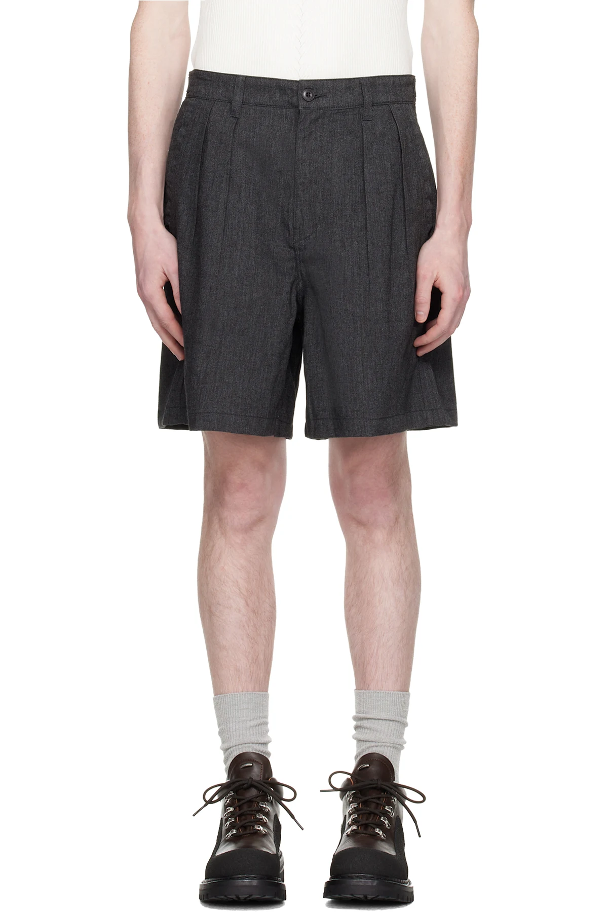 Gray Two Tuck Linen Shorts