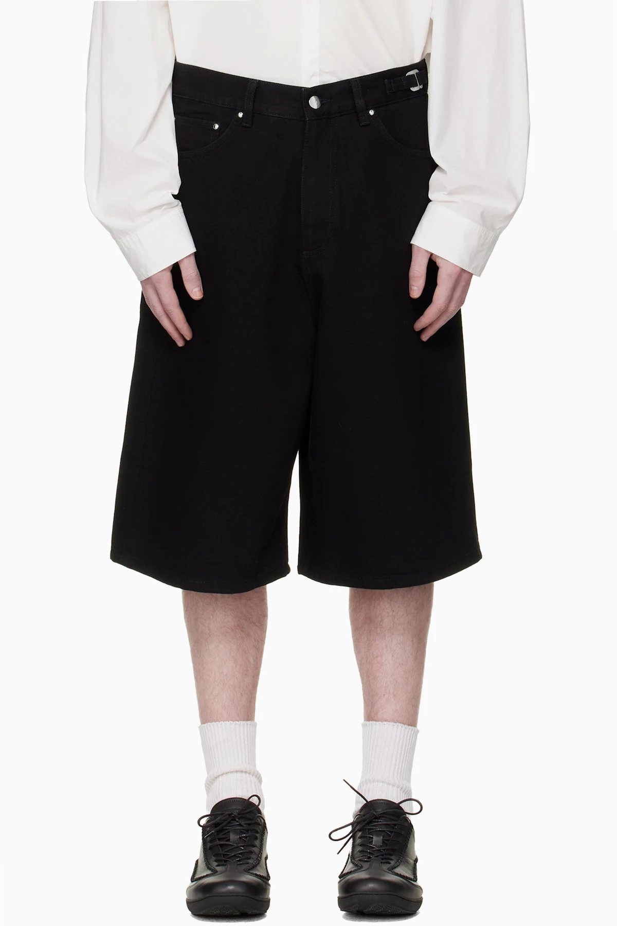 Black Fence Denim Shorts