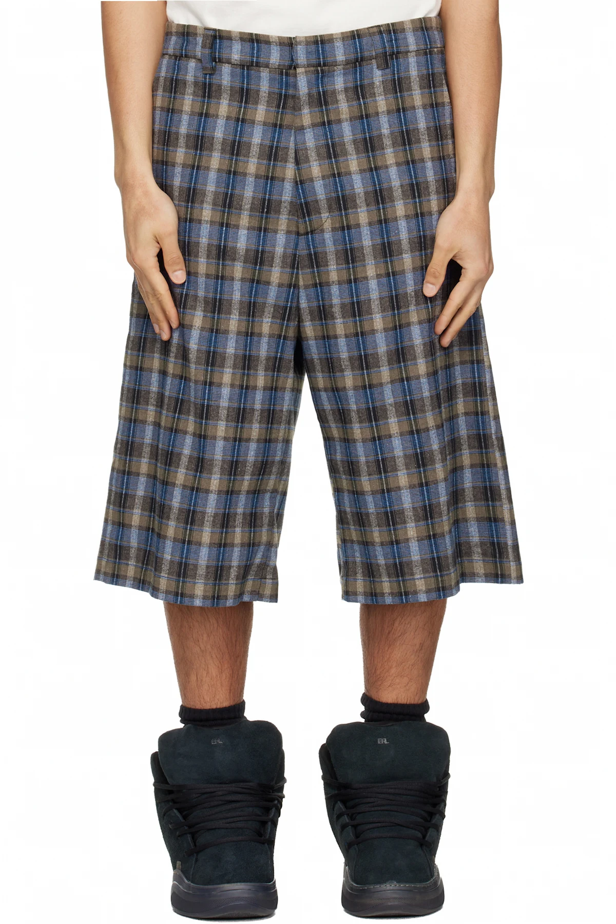 Gray & Blue Check Shorts