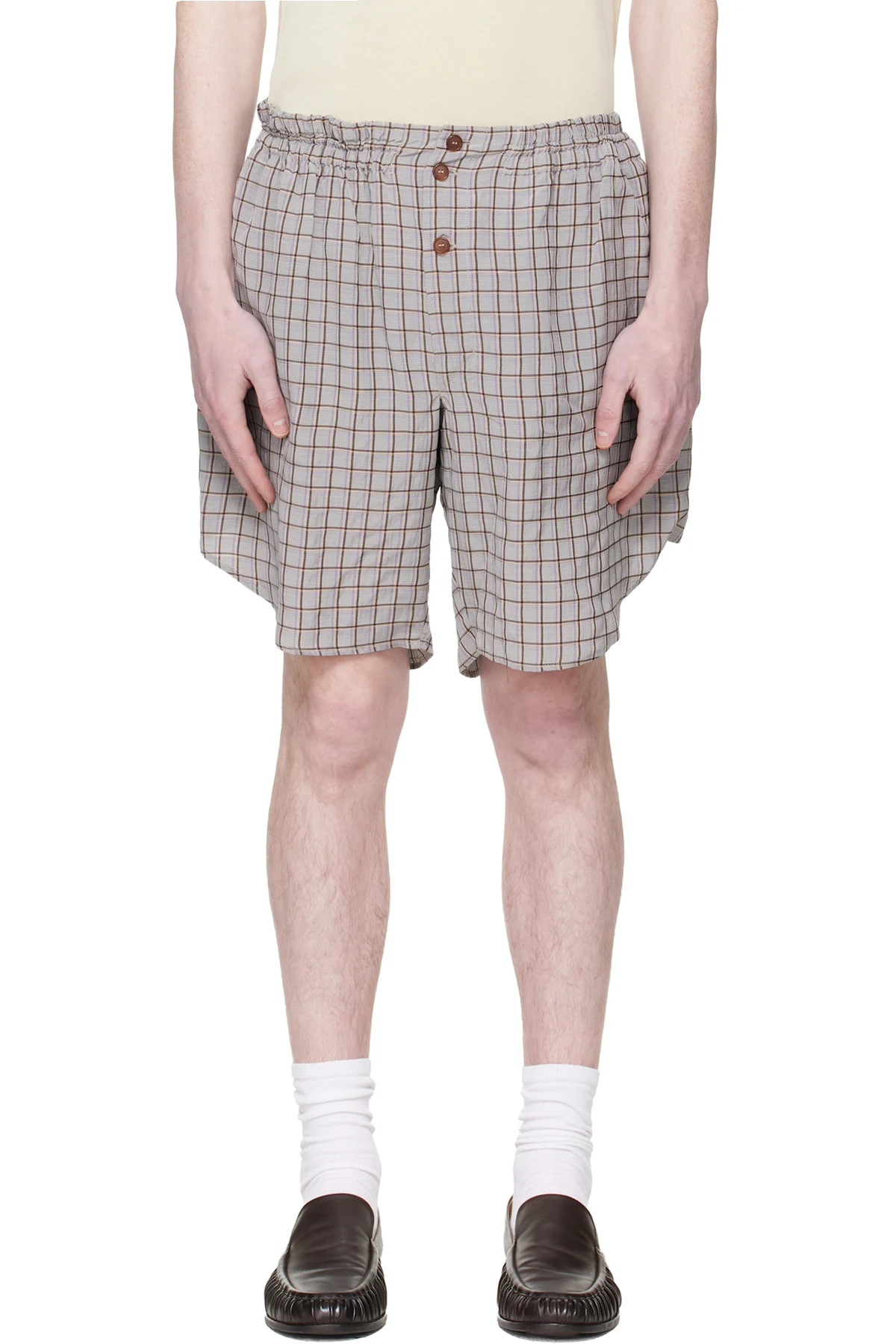 Gray & Brown Checked Shorts