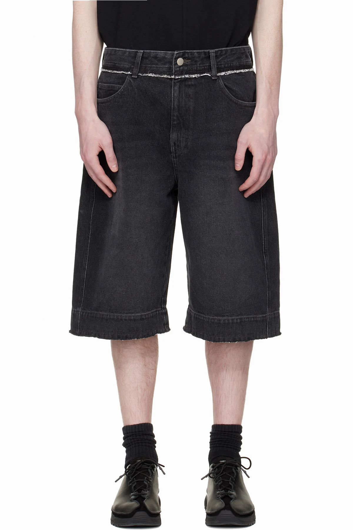 Black Raw Edge Denim Shorts