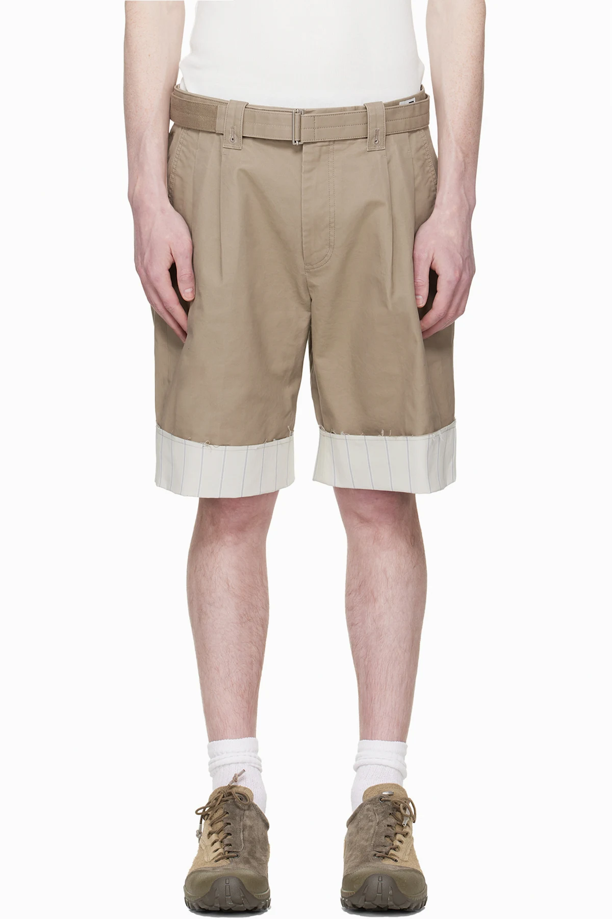 Beige Stripe Detailed Shorts