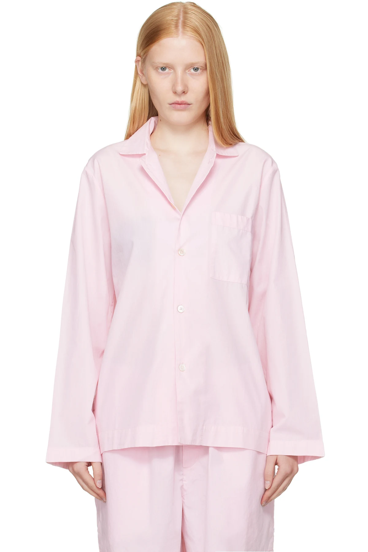 Pink Poplin Long-Sleeved Pyjama Shirt