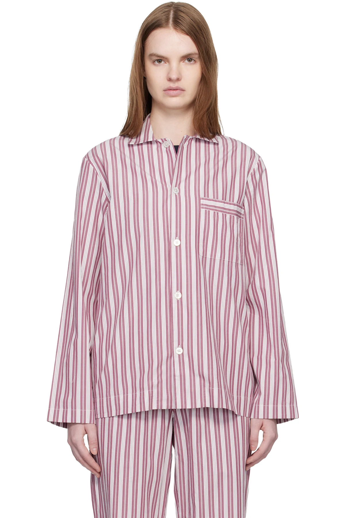 Pink & Off-White Poplin Long-Sleeved Pyjama Shirt