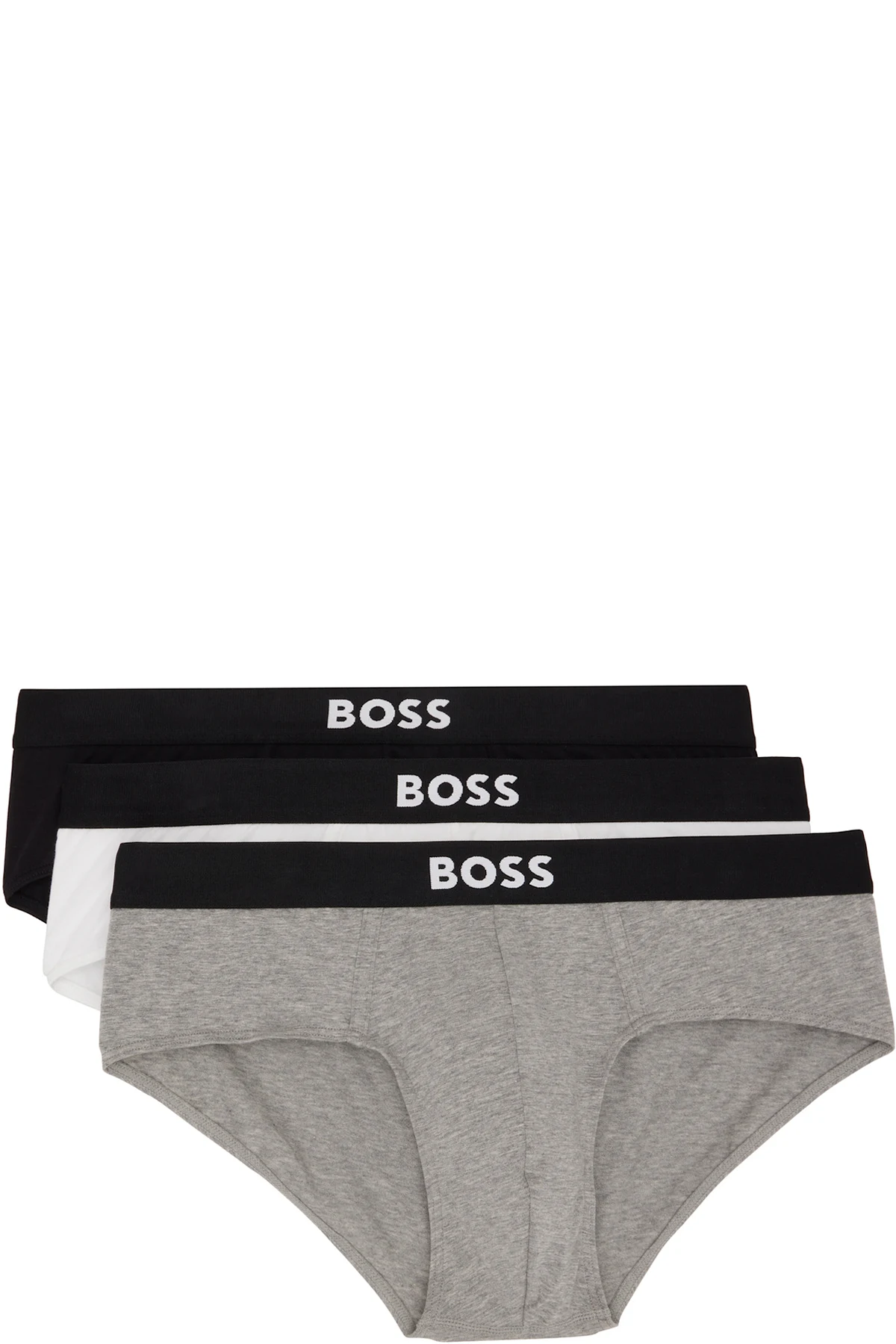 Three-Pack White & Black Logo-Waistband Briefs