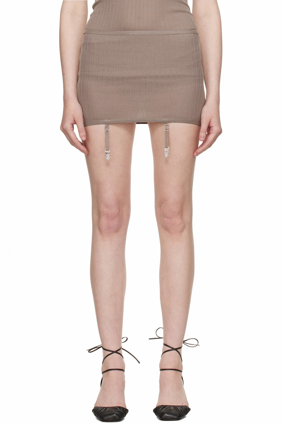 Taupe Underwear Suspenders Miniskirt
