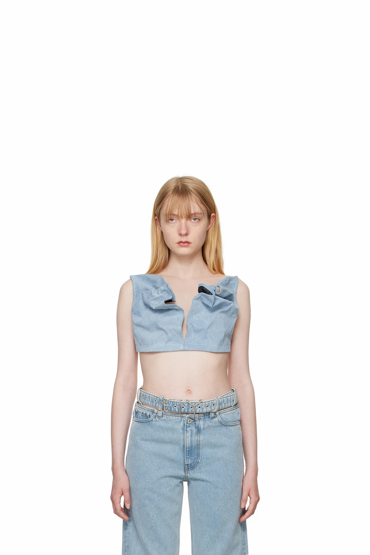 Blue Scrunched Denim Bralette