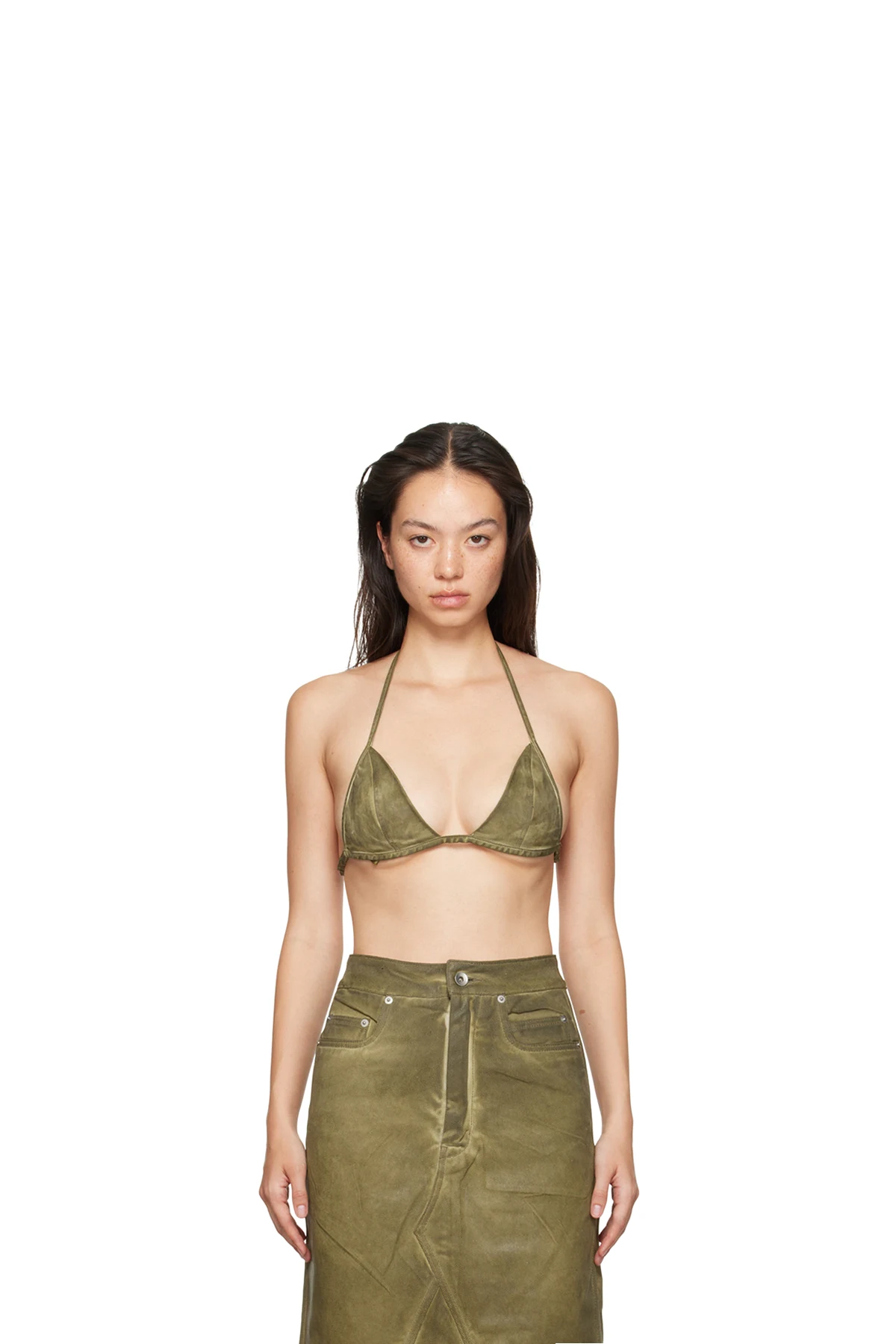 Khaki Porterville Foil Stretch Denim Bra