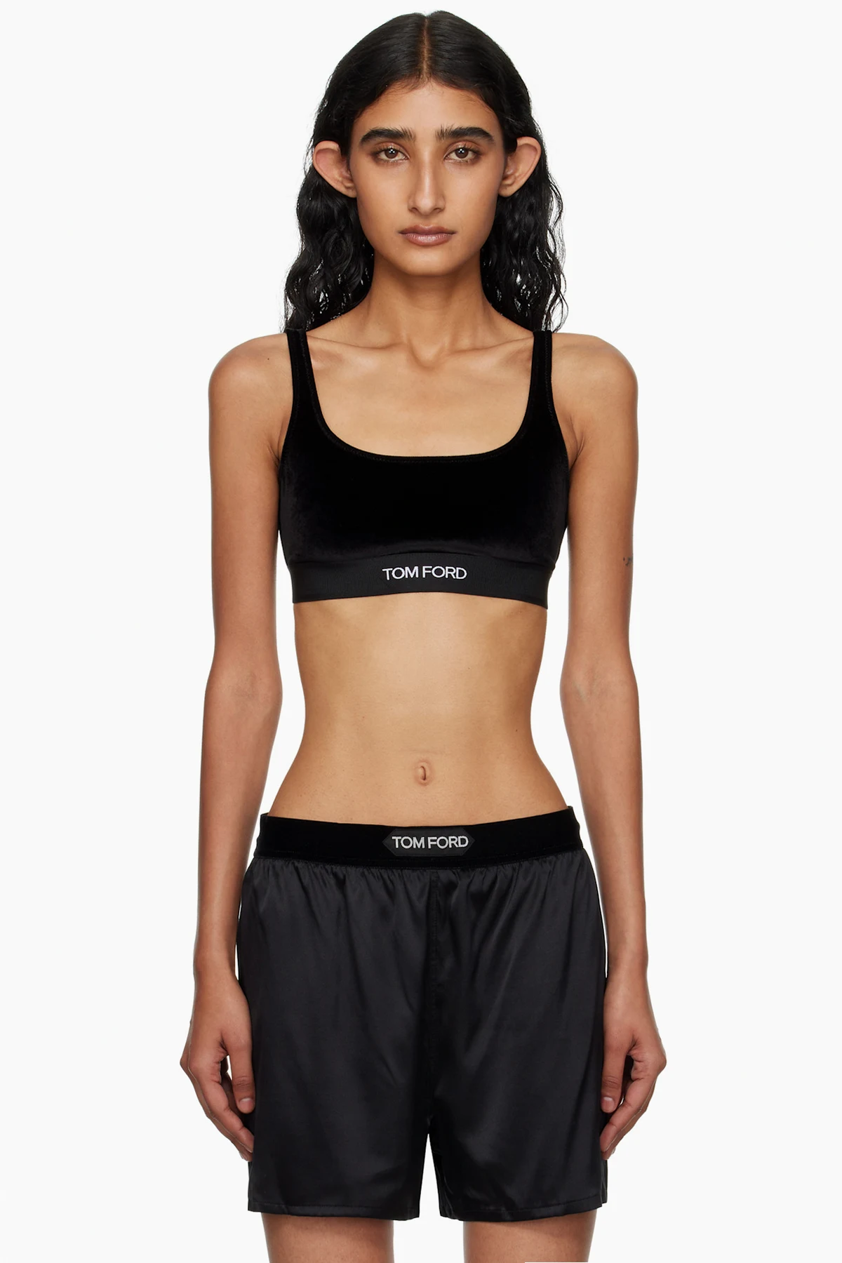 Black Stretch Lustrous Velour Signature Bralette