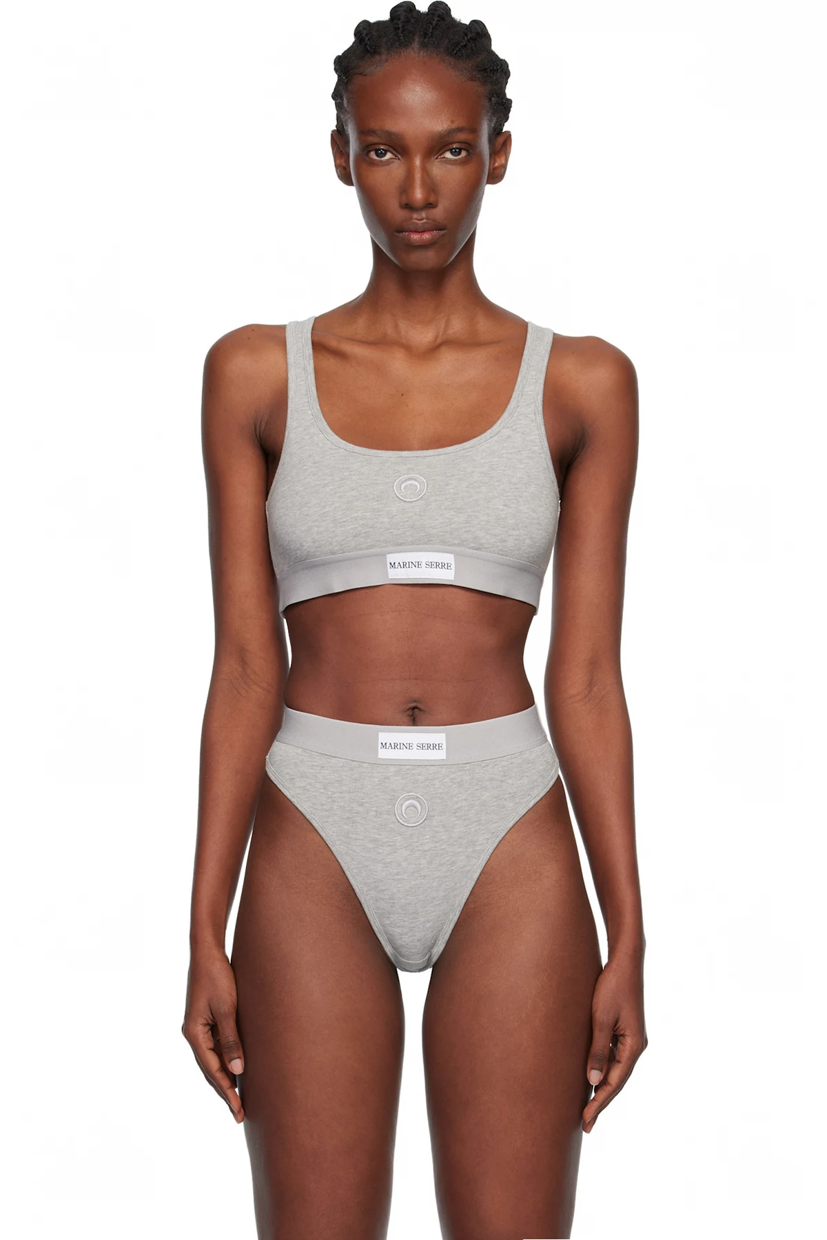 Gray Moon Logo Stretched Jersey Sport Bra
