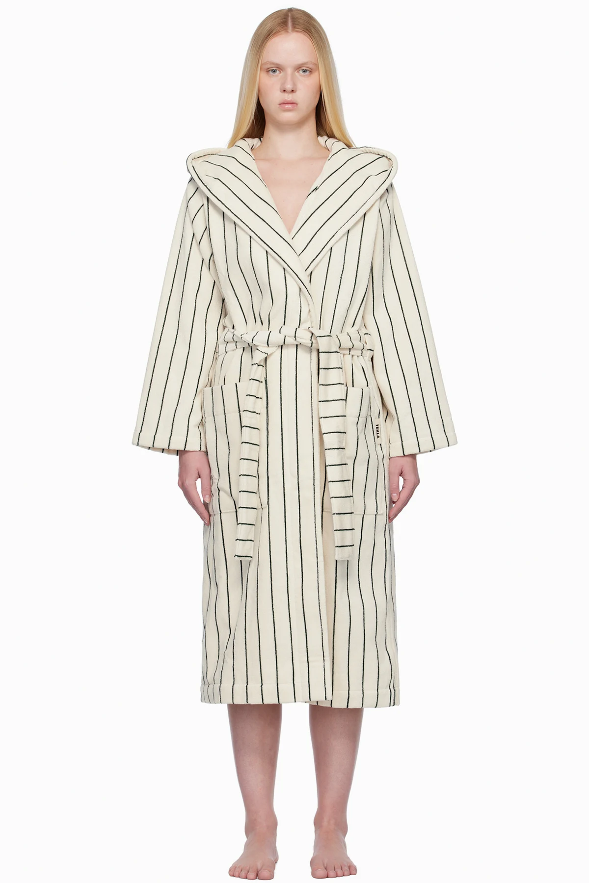 Off-White & Green Terry Hooded Bathrobe