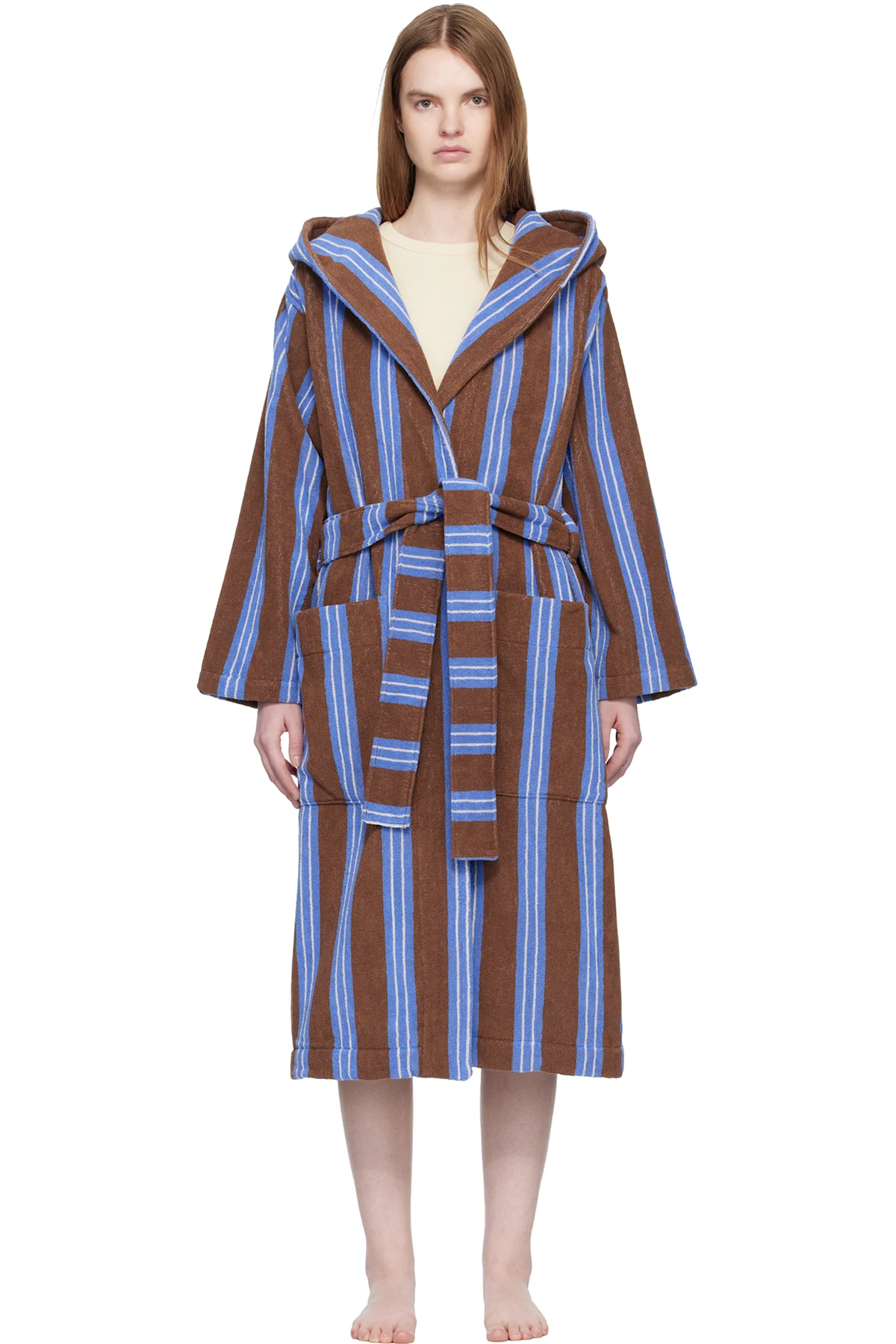 Brown & Blue Terry Hooded Bathrobe
