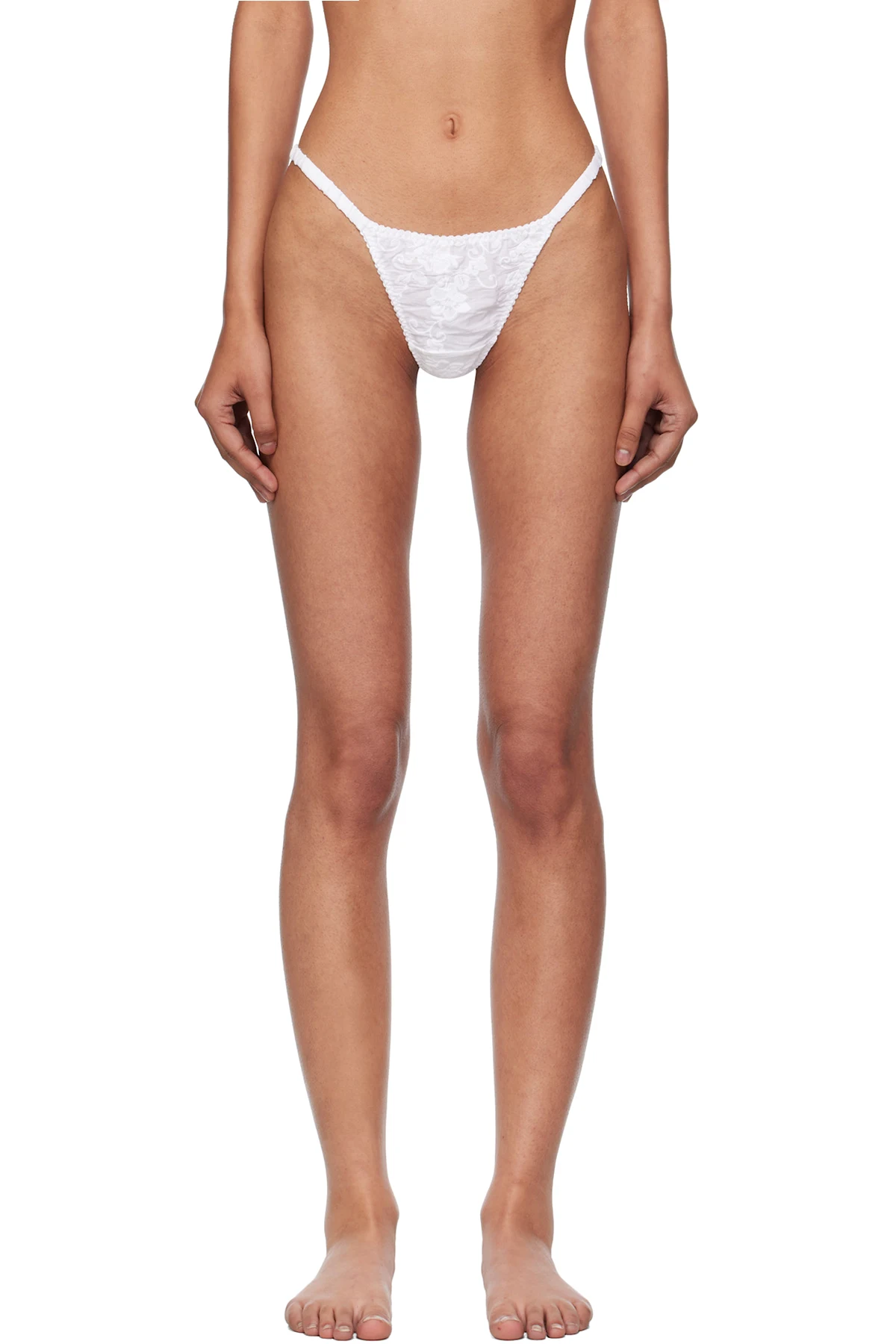 White Broderie Thong