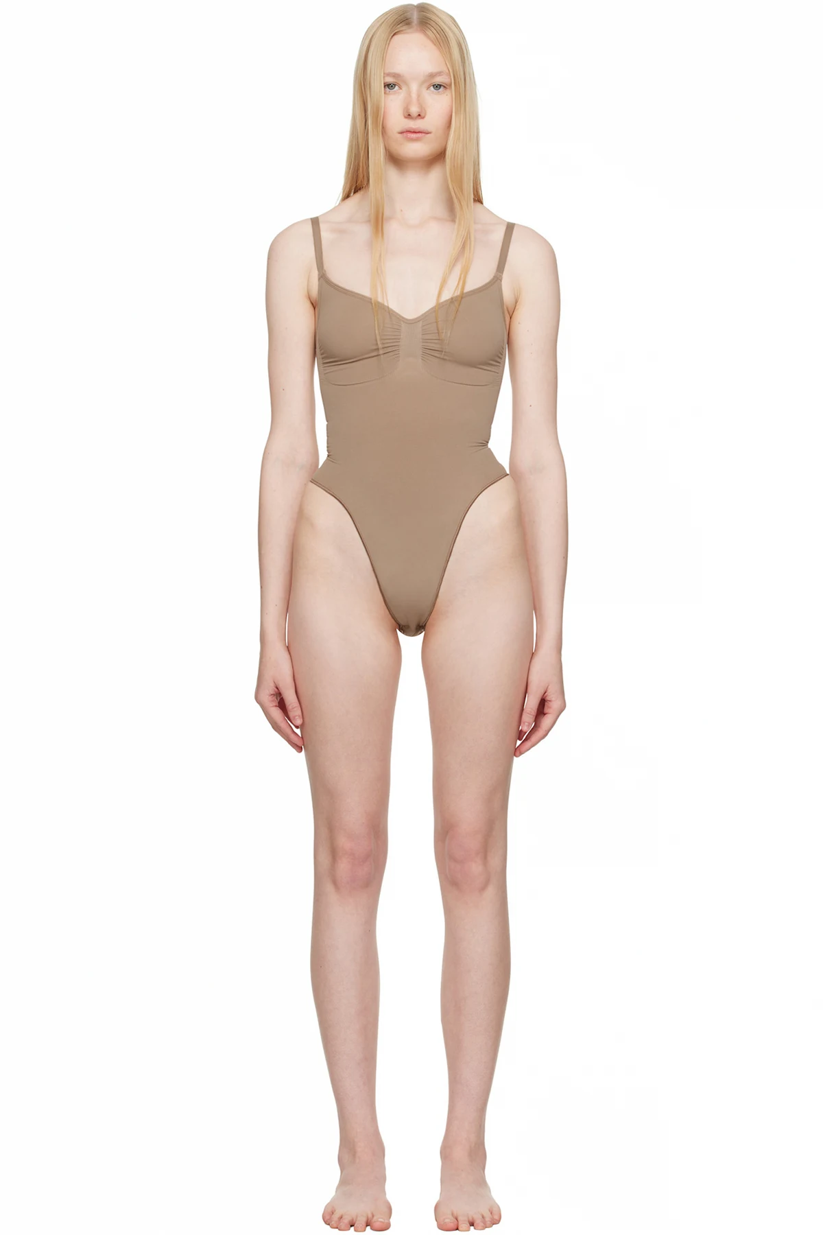 Taupe Seamless Sculpt Thong Bodysuit