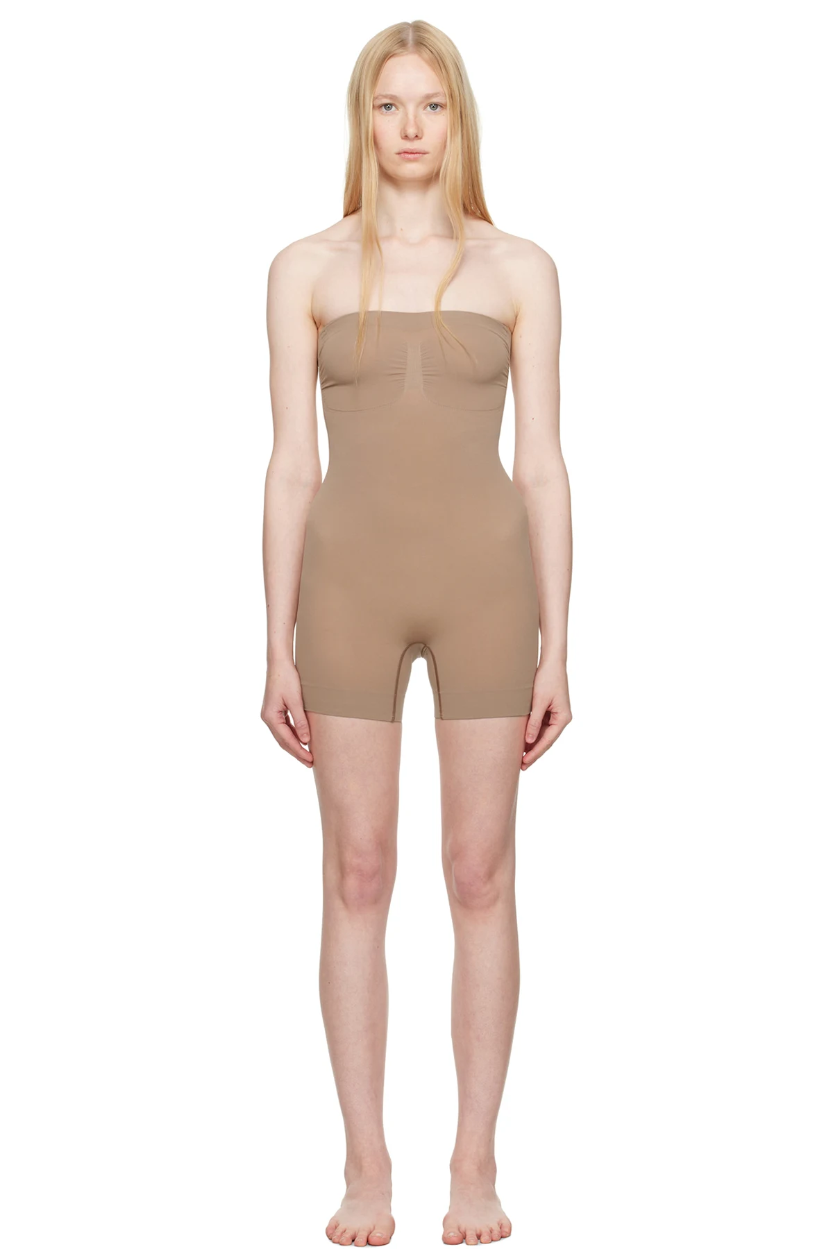 Taupe Seamless Sculpt Strapless Shortie Bodysuit