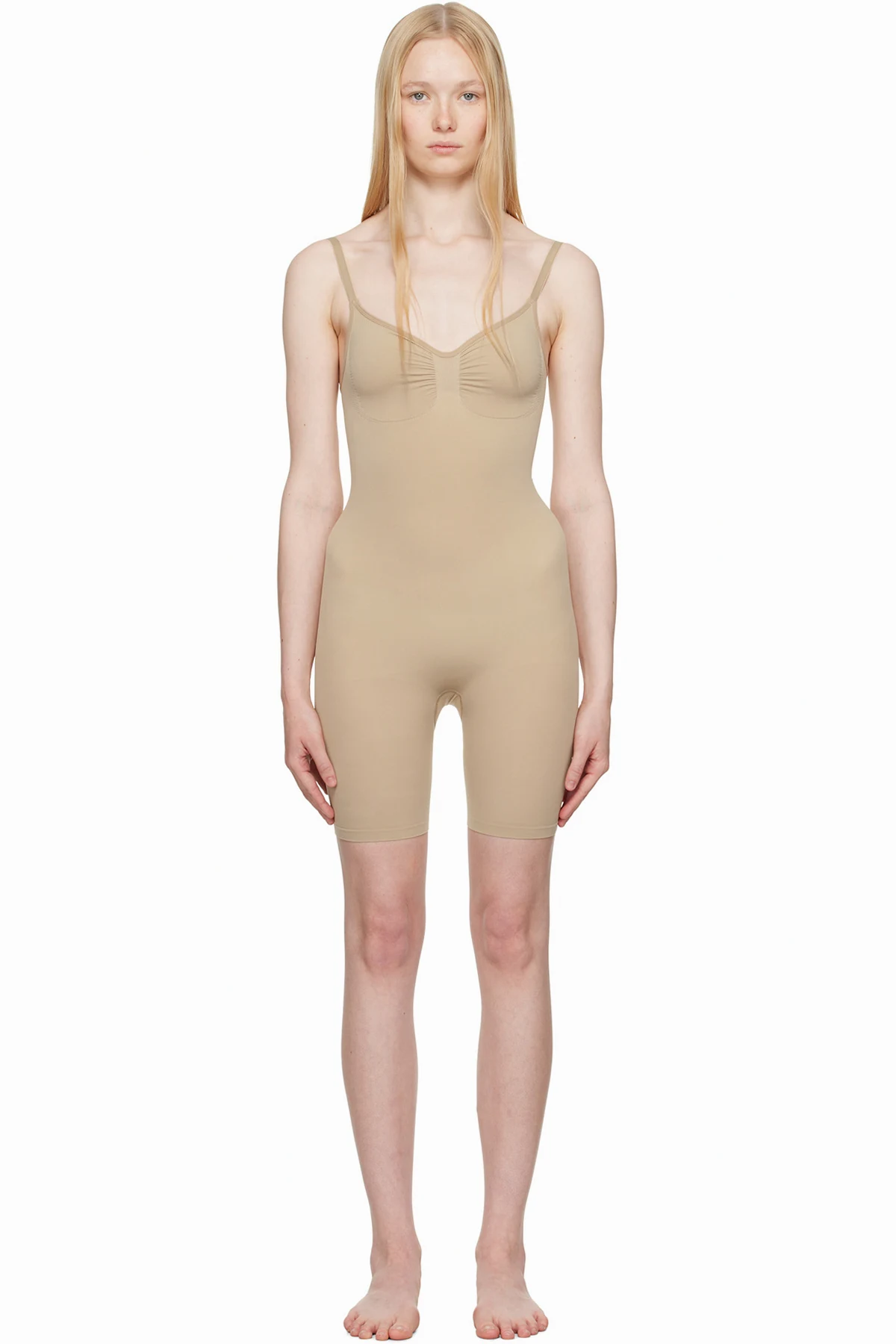 Beige Seamless Sculpt Mid Thigh Bodysuit