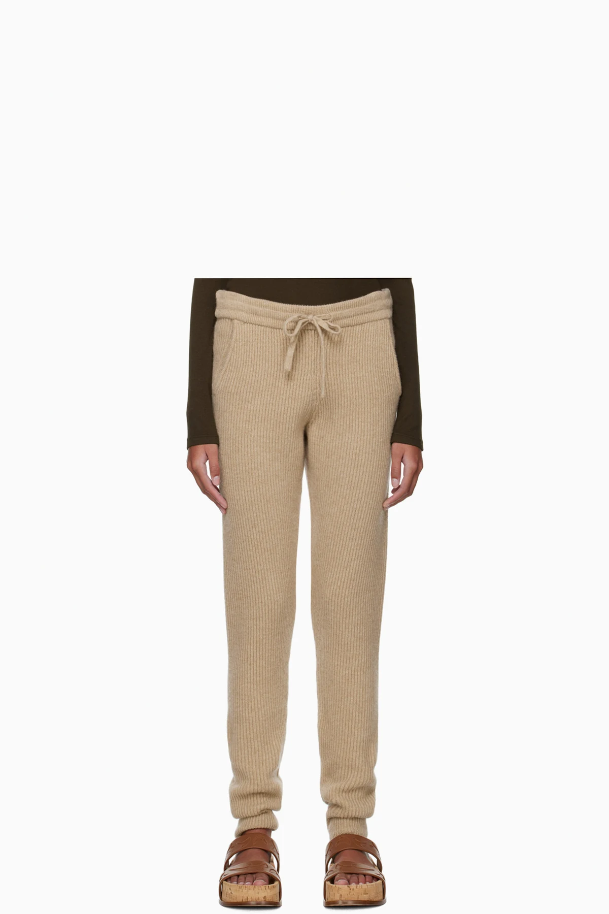 Beige Rib Lounge Pants