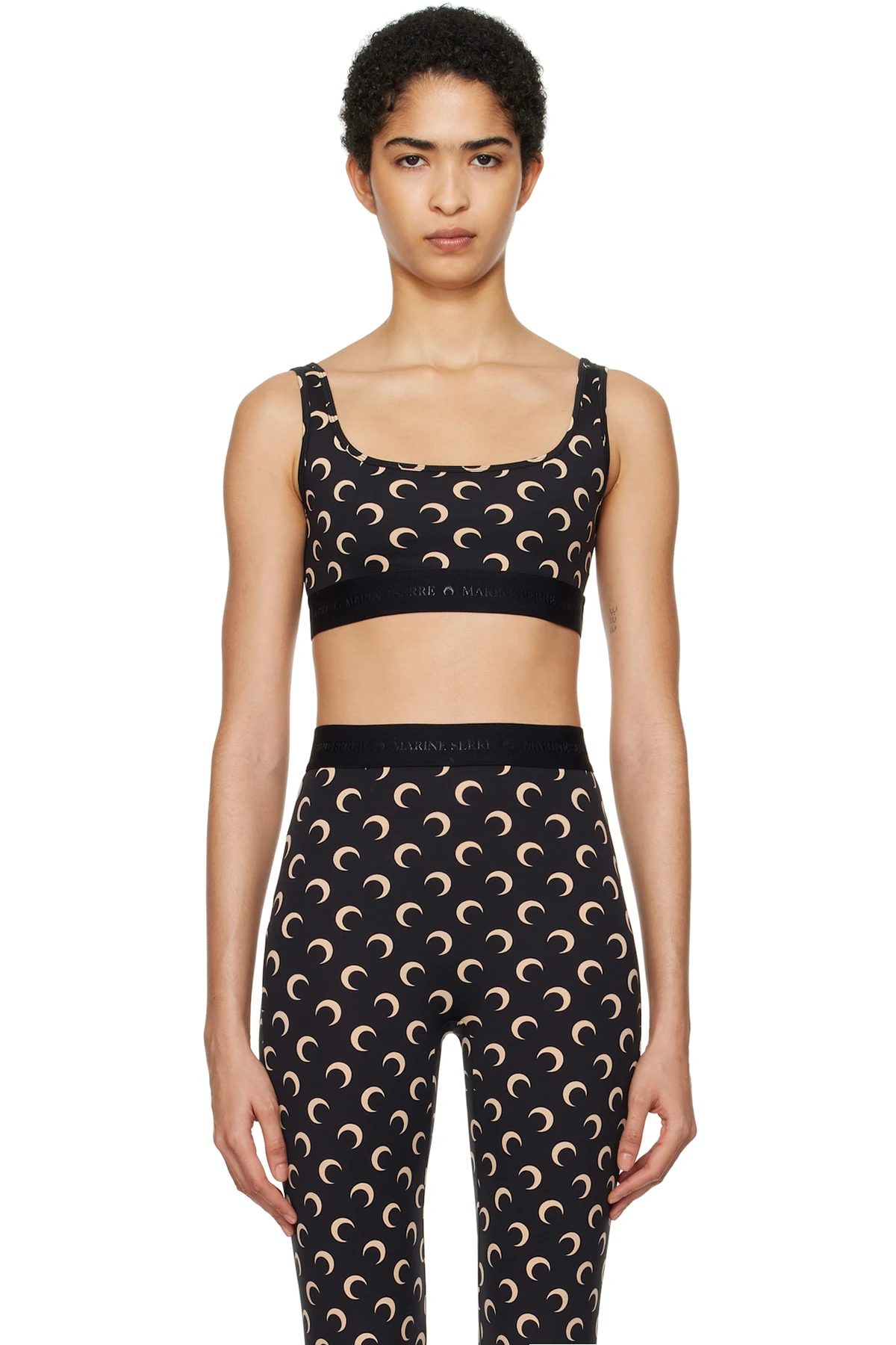 Black & Beige Moon Printed Jersey Sport Bra