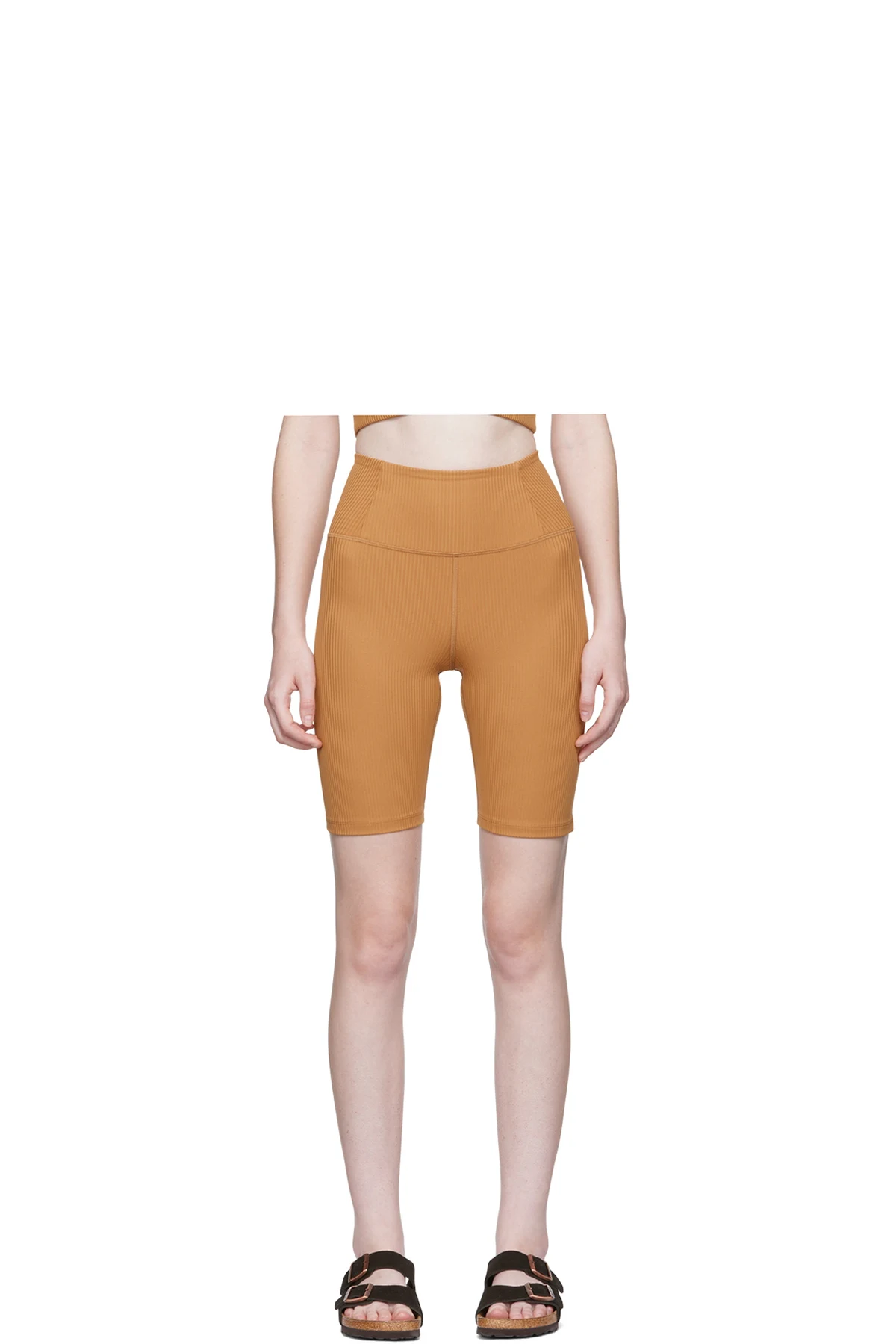 Tan Rib High-Rise Run Shorts