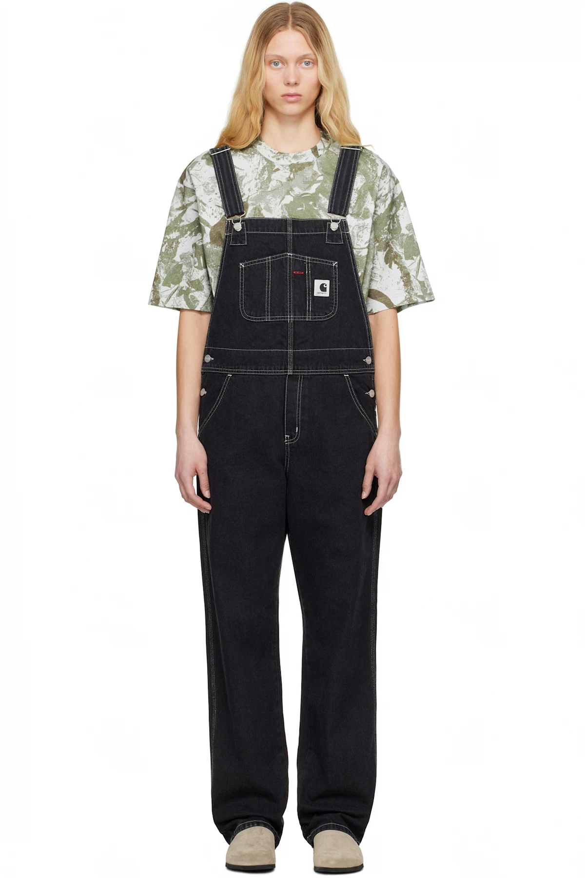 Black Bib Straight Denim Overalls