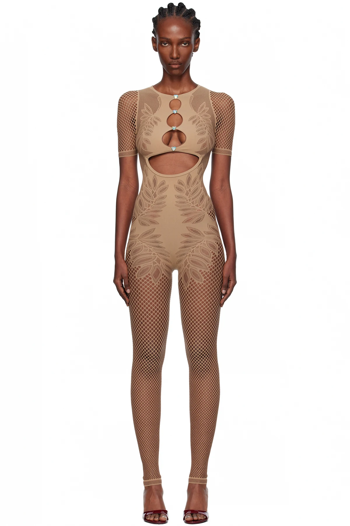Beige Dinero Leaves Cut Out Playsuit Jumpsuit