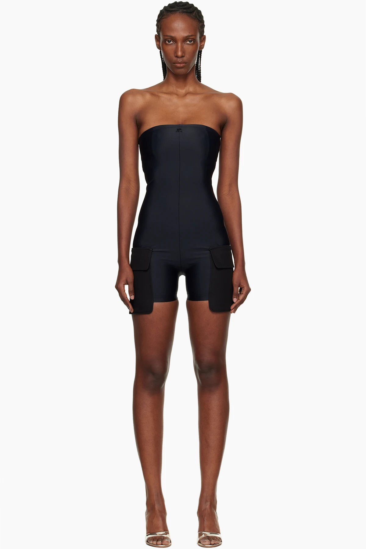 Black 2-Pocket Jersey Bustier Overall Jumpsuit