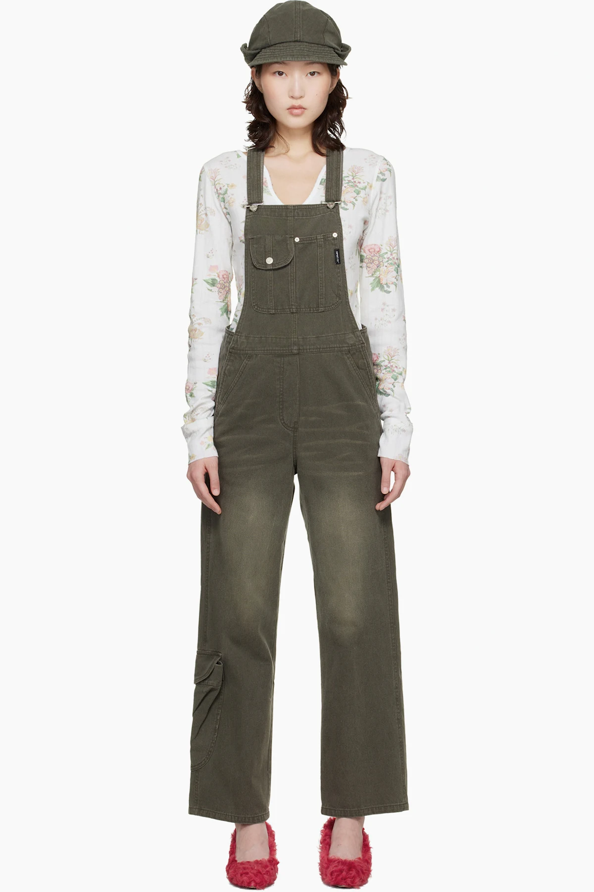 Brown Cargo Pocket Cotton Overalls