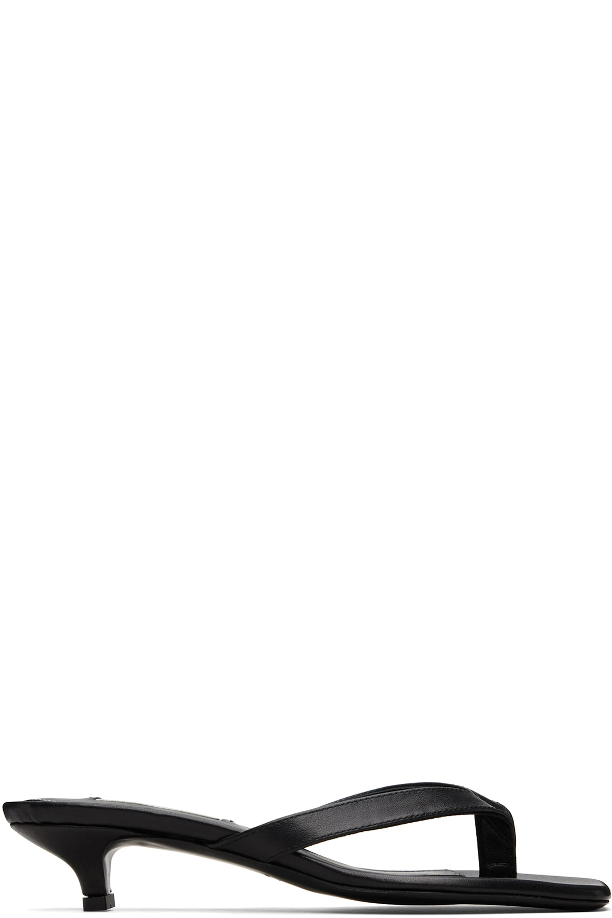 Black Leather Flip Flop Heeled Sandals