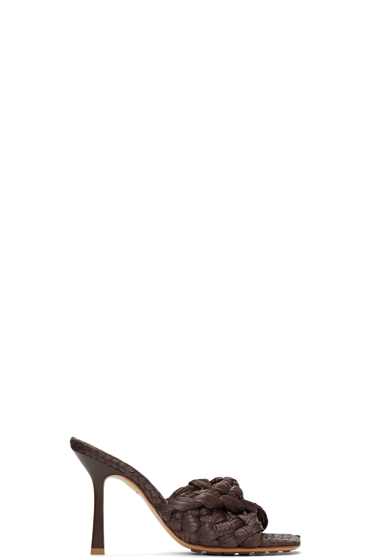Brown Raffia Stretch Heeled Mules