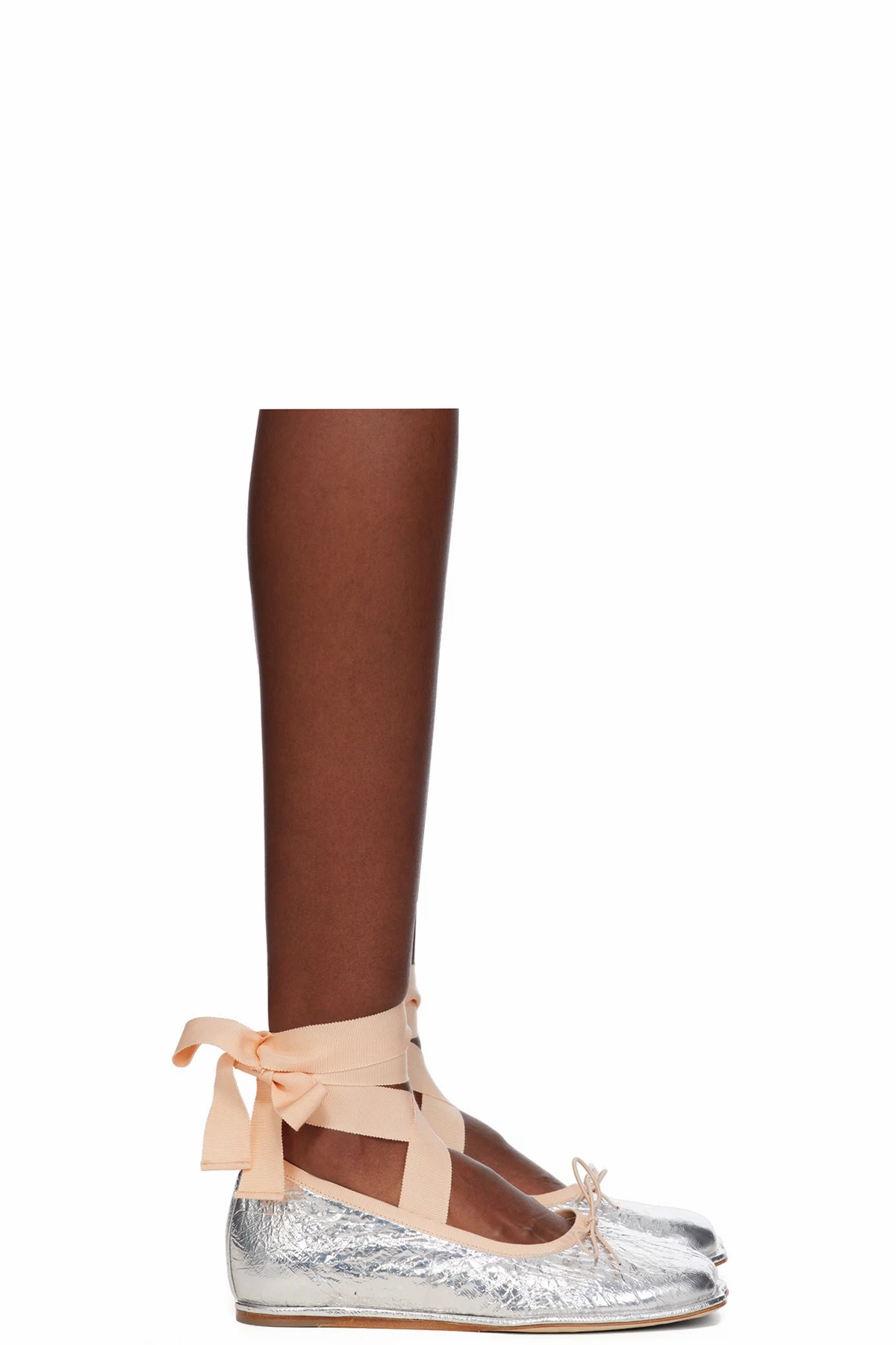 Silver Heart Toe Ribbon Bow Ballerina Flats