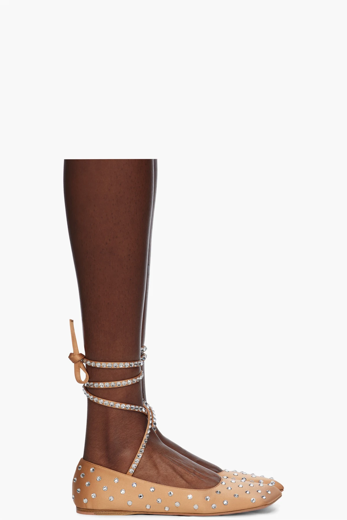 Beige Ane Crystal Lace Up Ballerina Flats