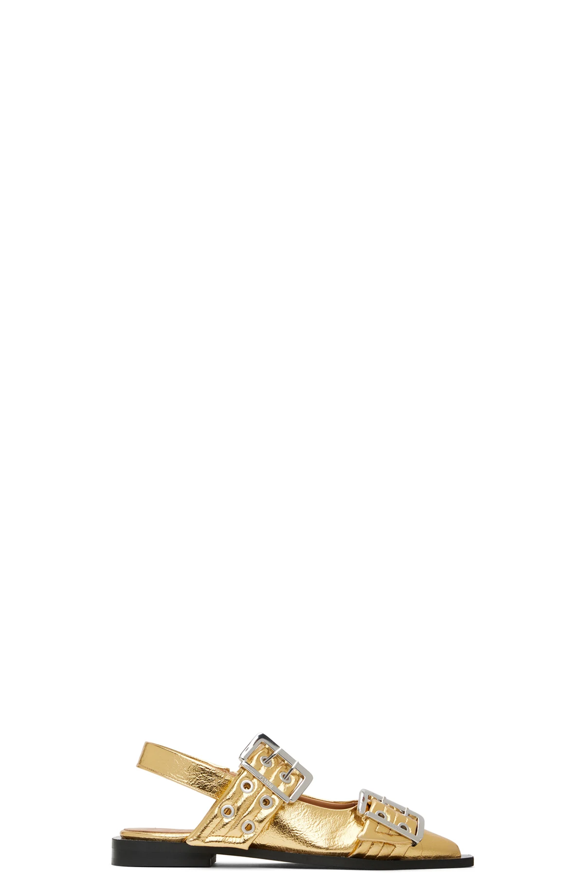 Gold Feminine Buckle Ballerina Flats