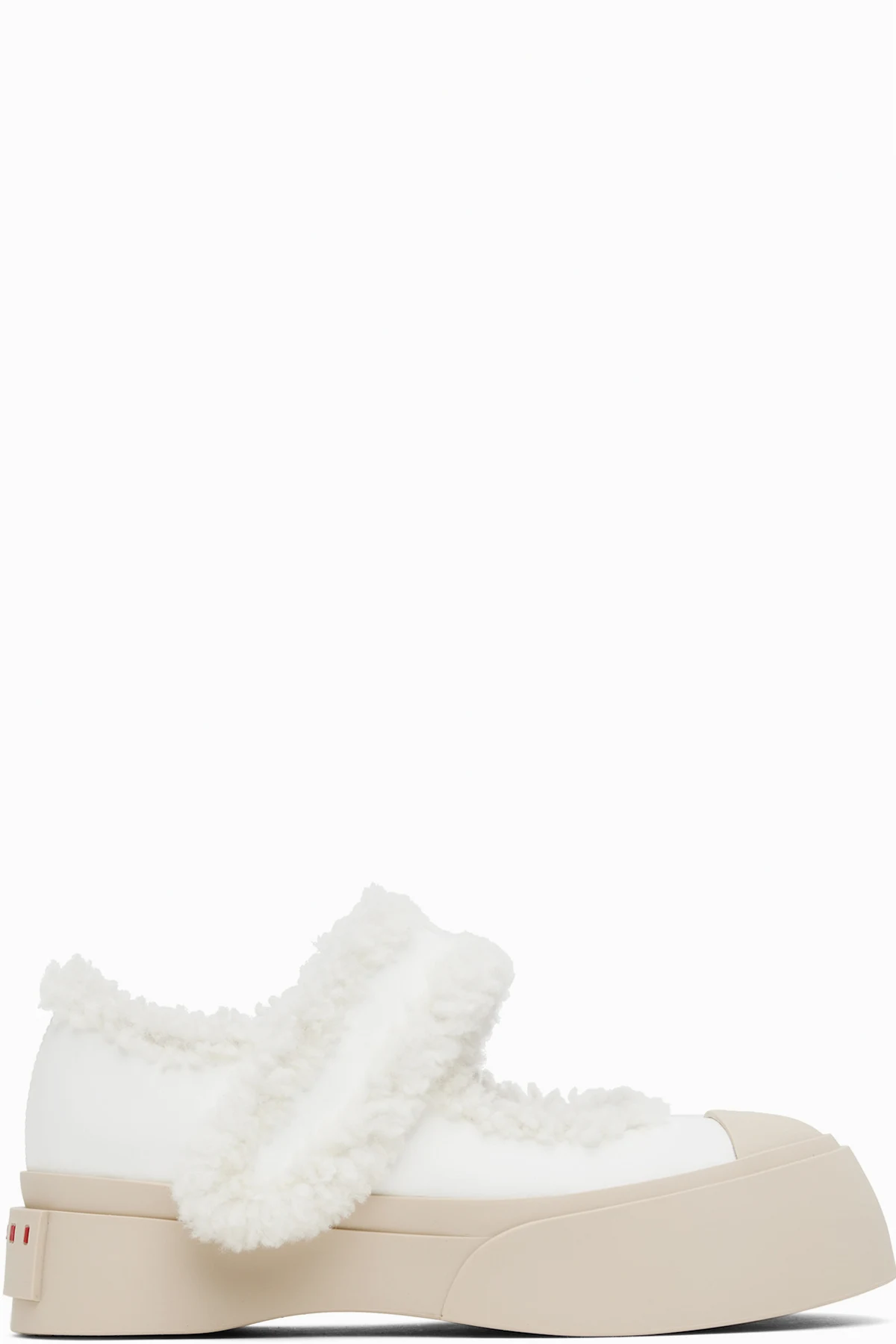 White Mary Jane Pablo Shearling Ballerina Flats