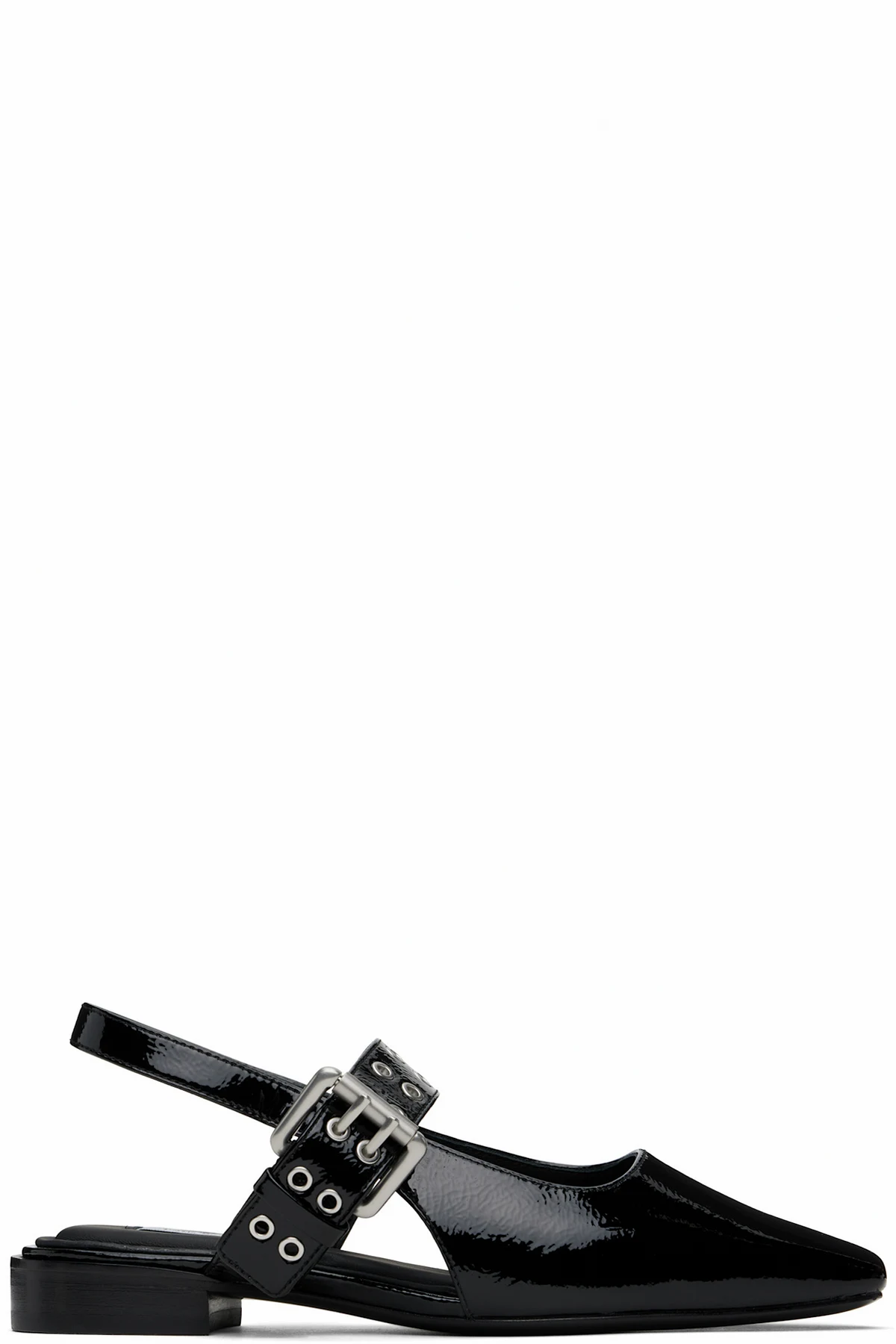 Black Astra Leather Slingback Ballerina Flats