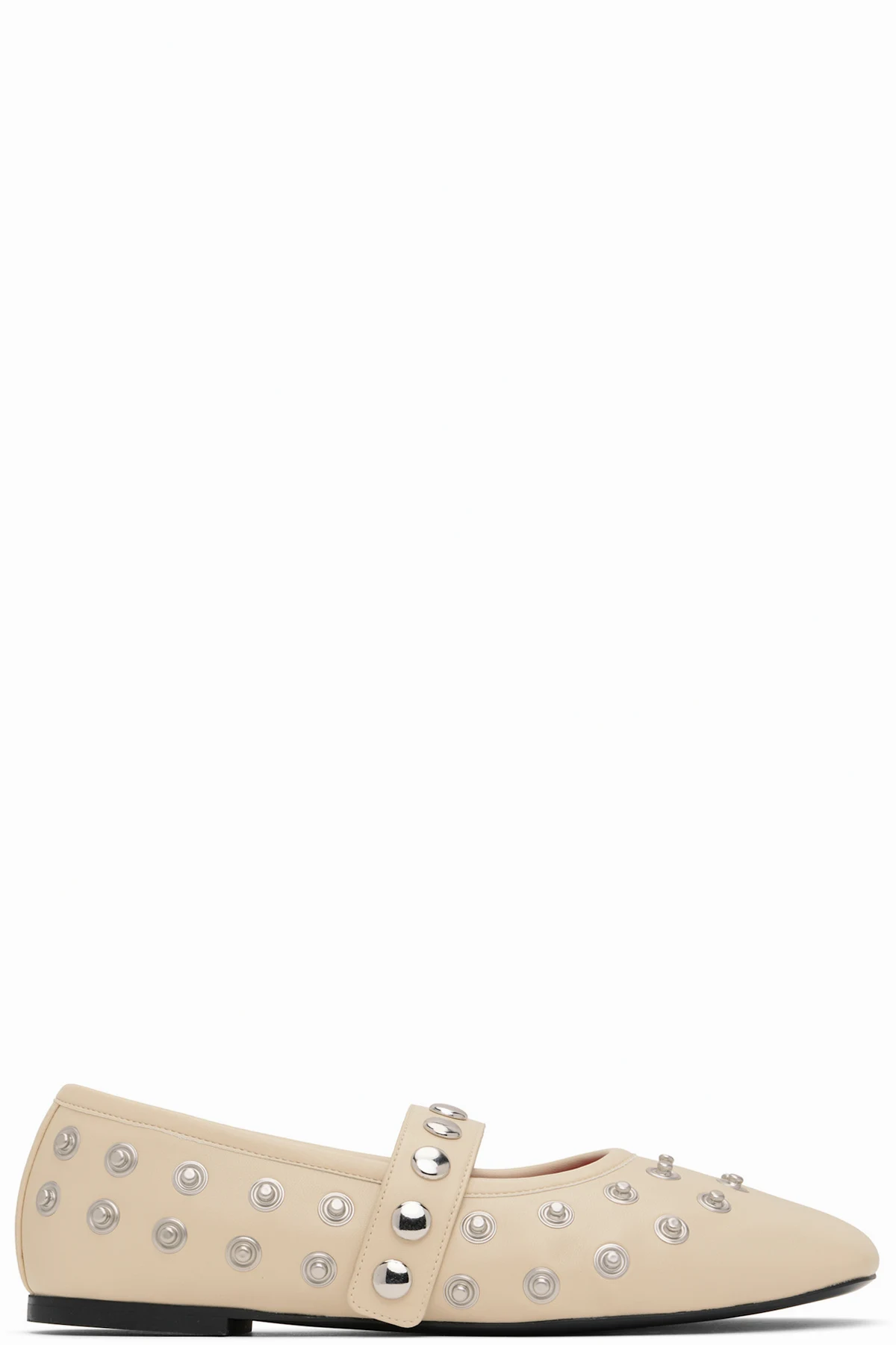 Beige Ryder Popper-Studded Ballerina Flats