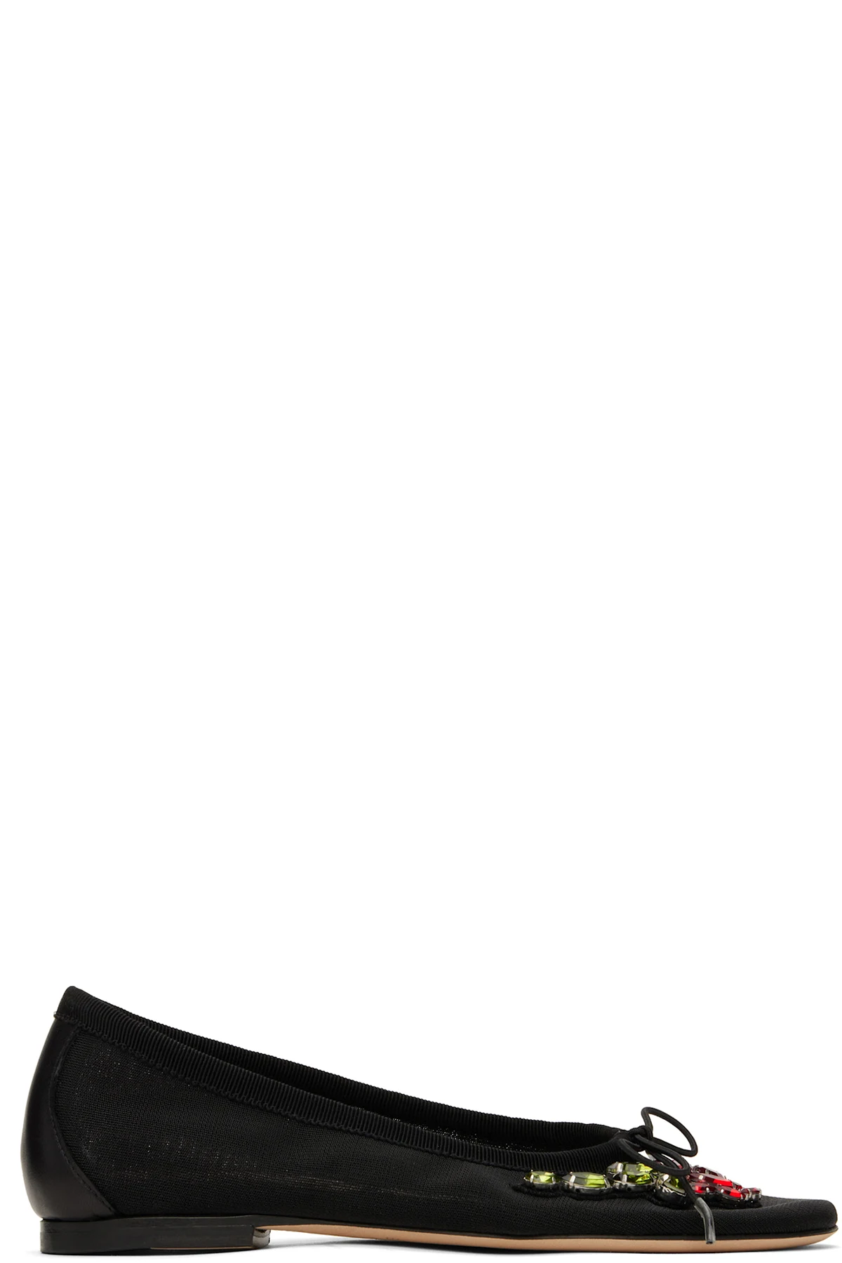 Black Mesh Embellished Ballerina Flats