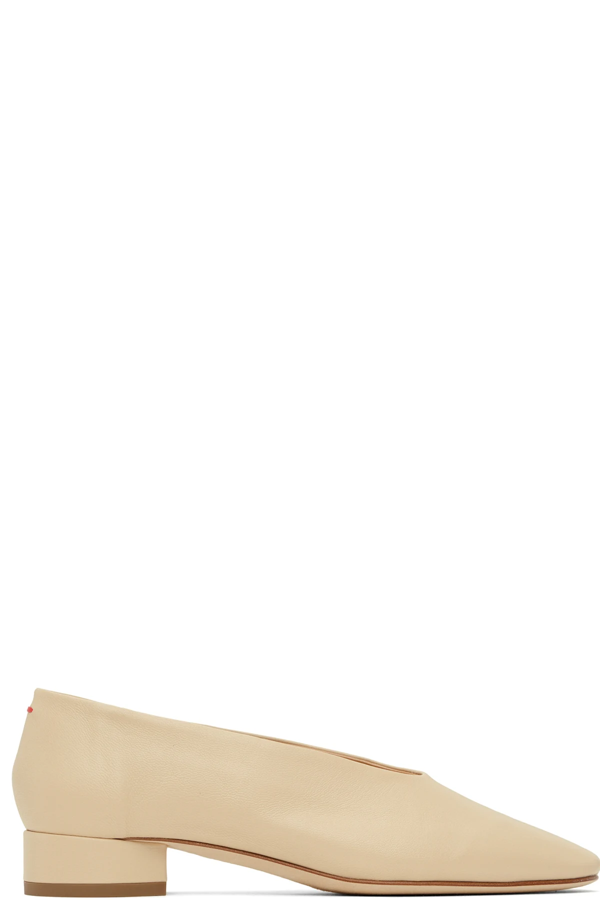 Beige Delia Leather Ballerina Flats