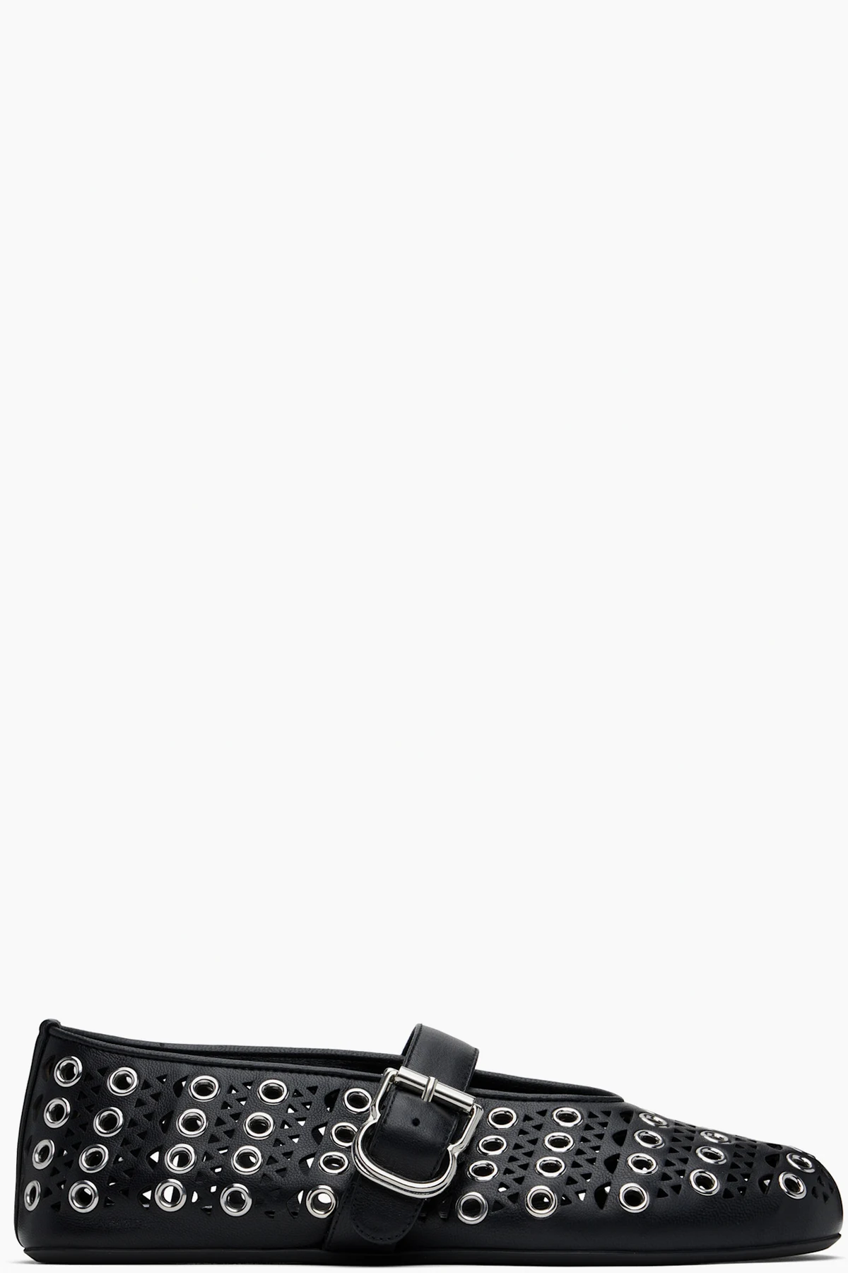 Black Vienne Lambskin Eyelets Ballerina Flats