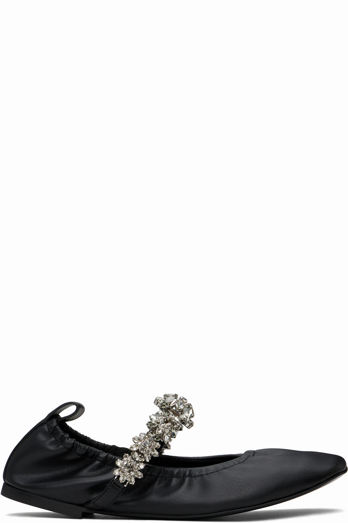 Black Elsa Crystal Flowers Ballerina Flats