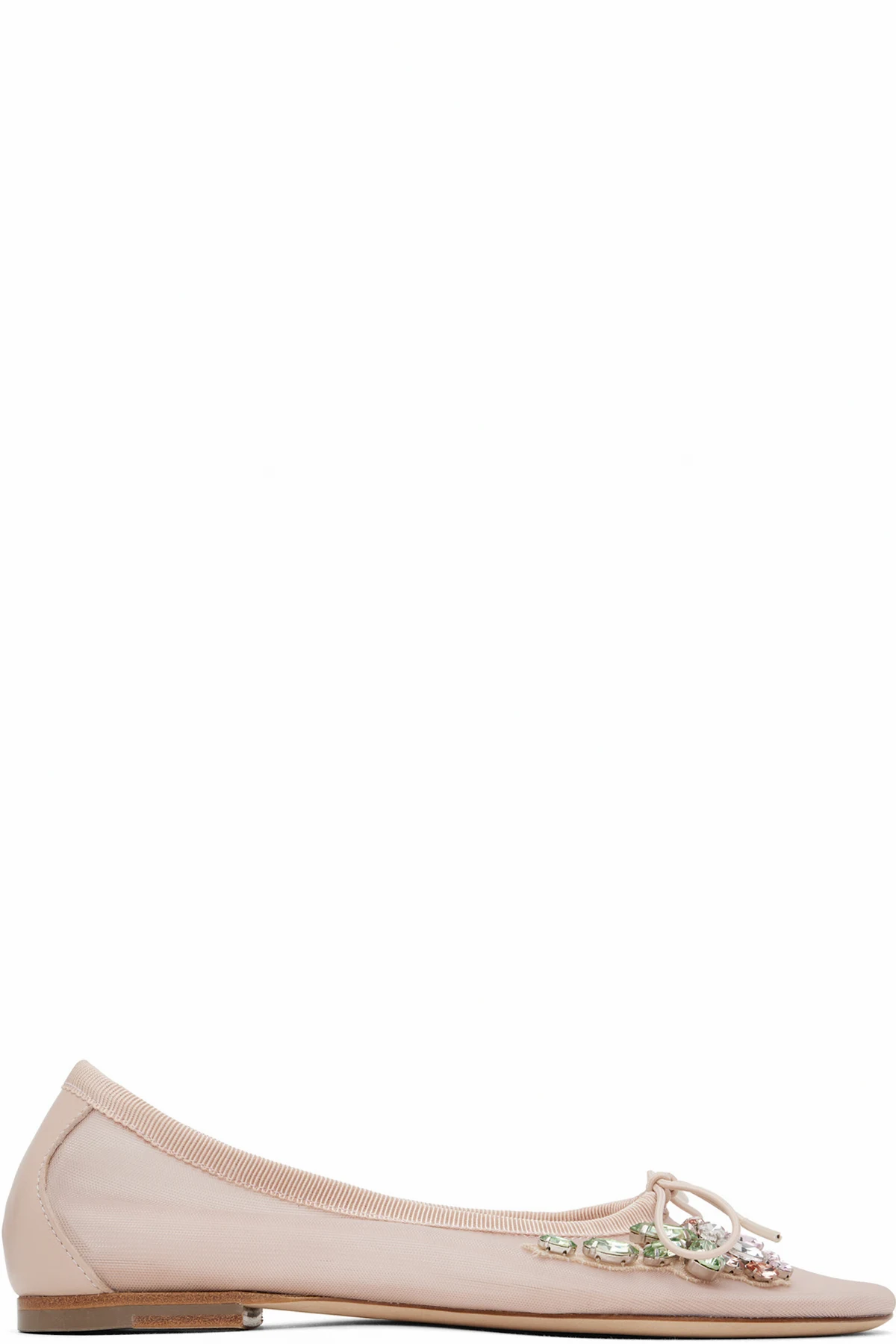 Pink Embellished Flower Mesh Ballerina Flats