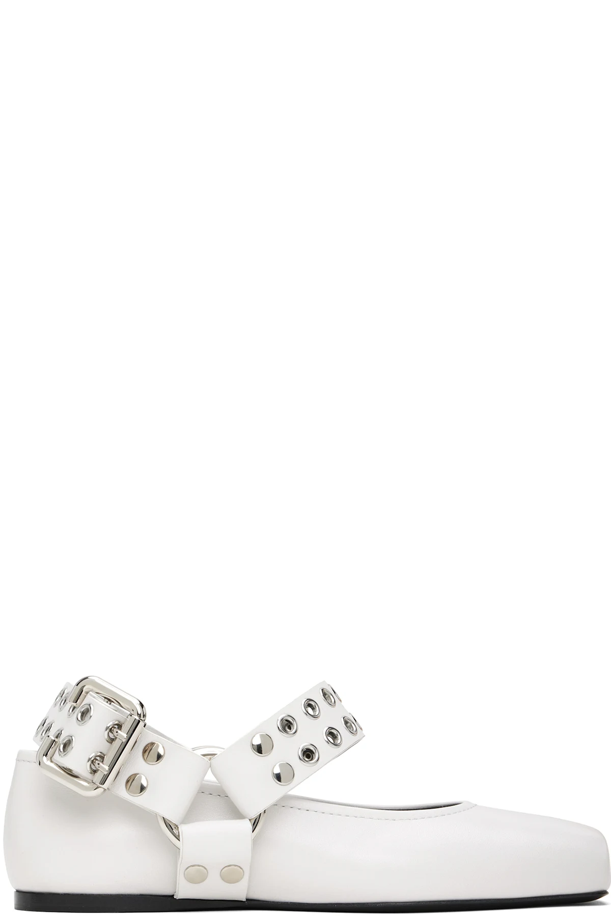 White Biker Ballerina Flats