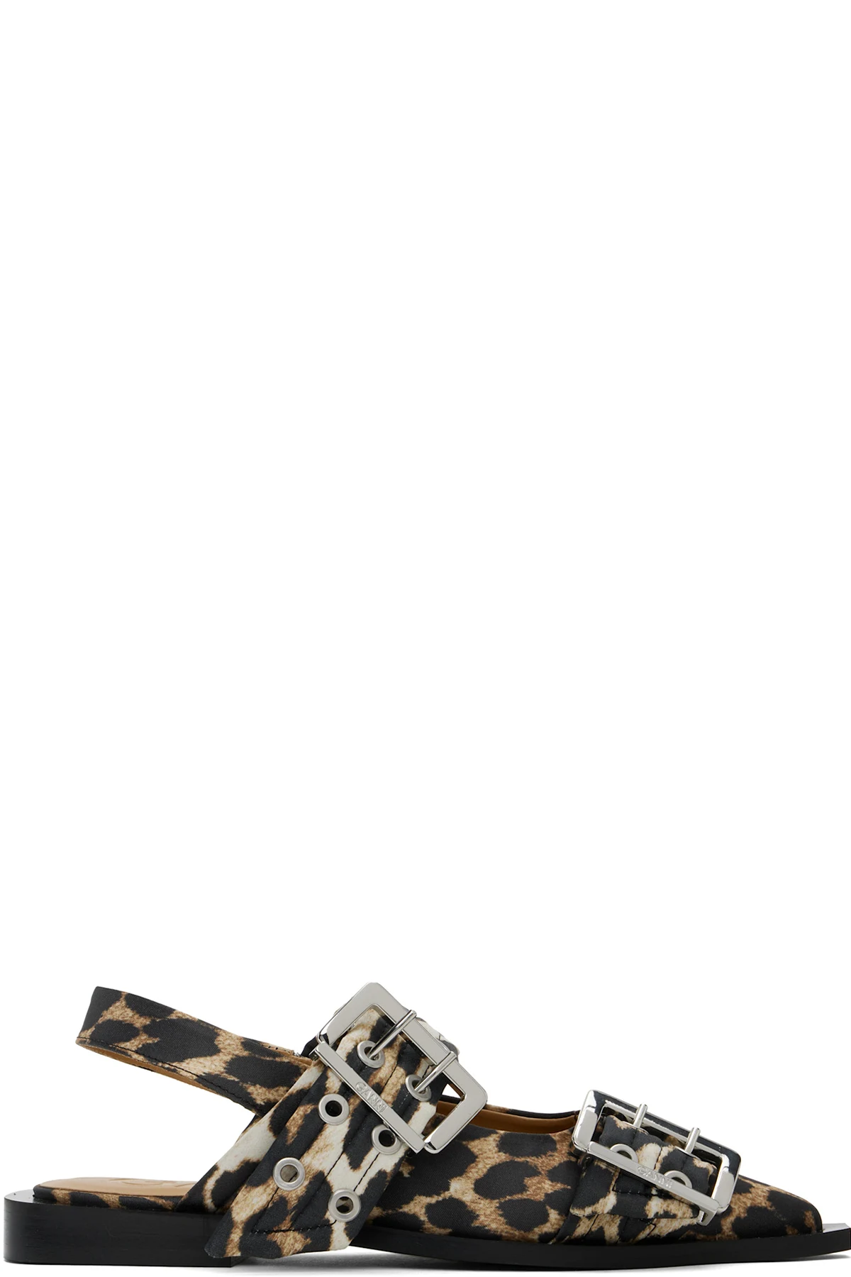 Beige & Black Satin Feminine Buckle Flats