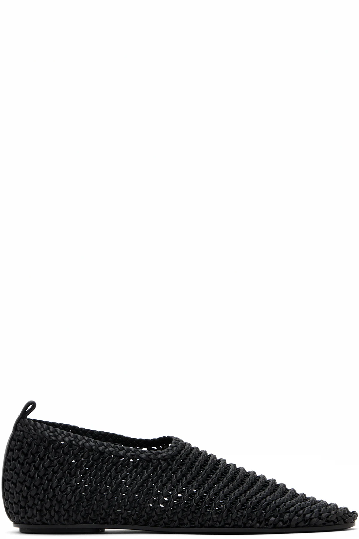 Black Woven Leather Ballerina Flats