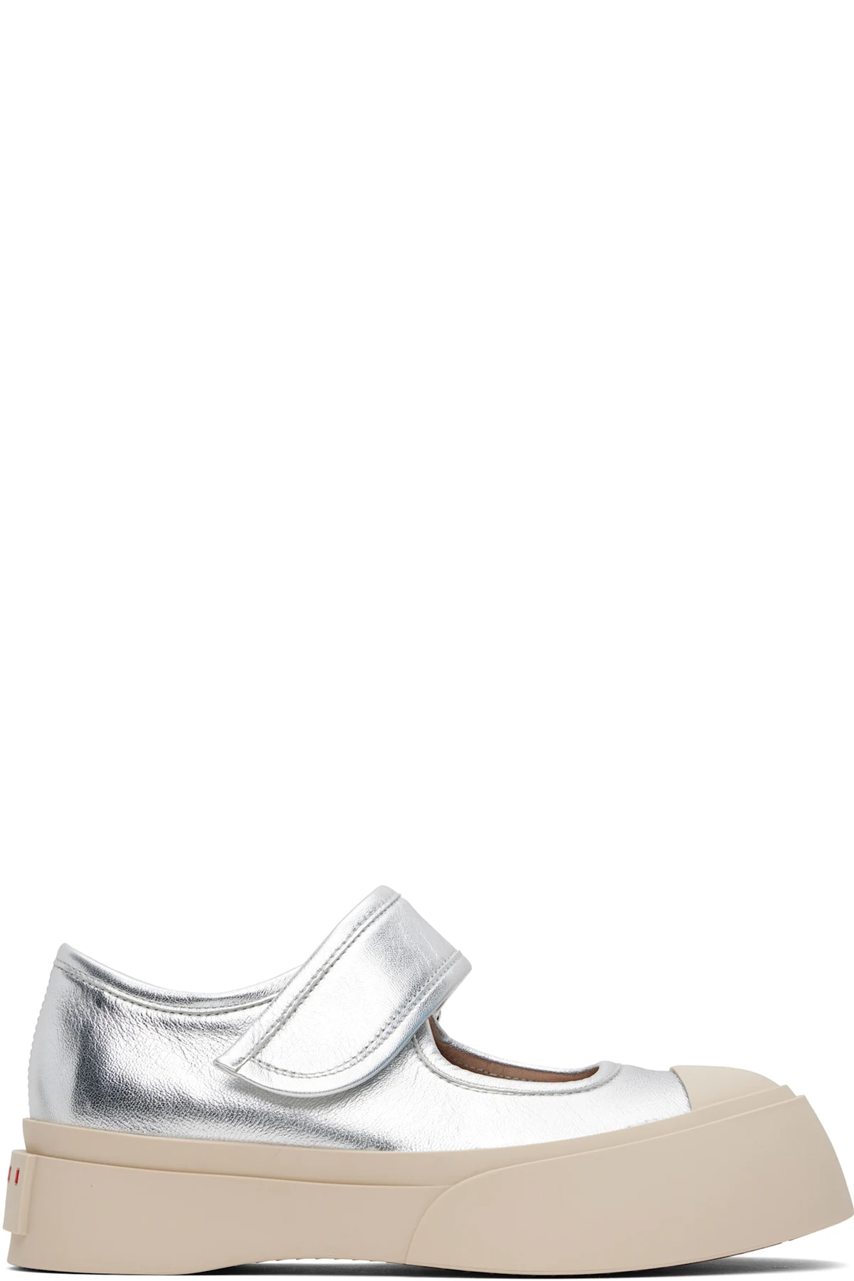 Silver Leather Mary Jane Ballerina Flats