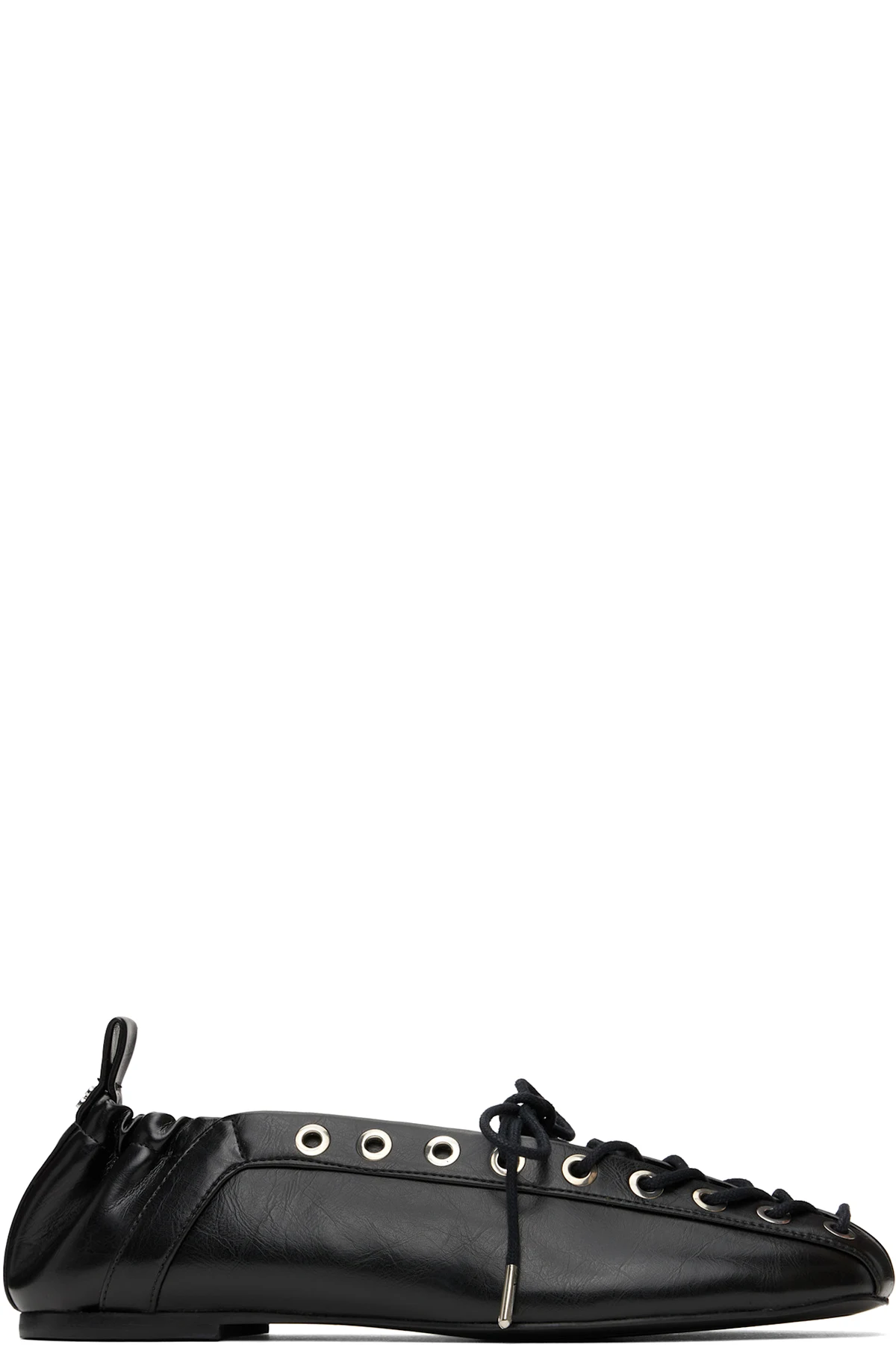 Black Oleatex Lace-Up Ballerina Flats