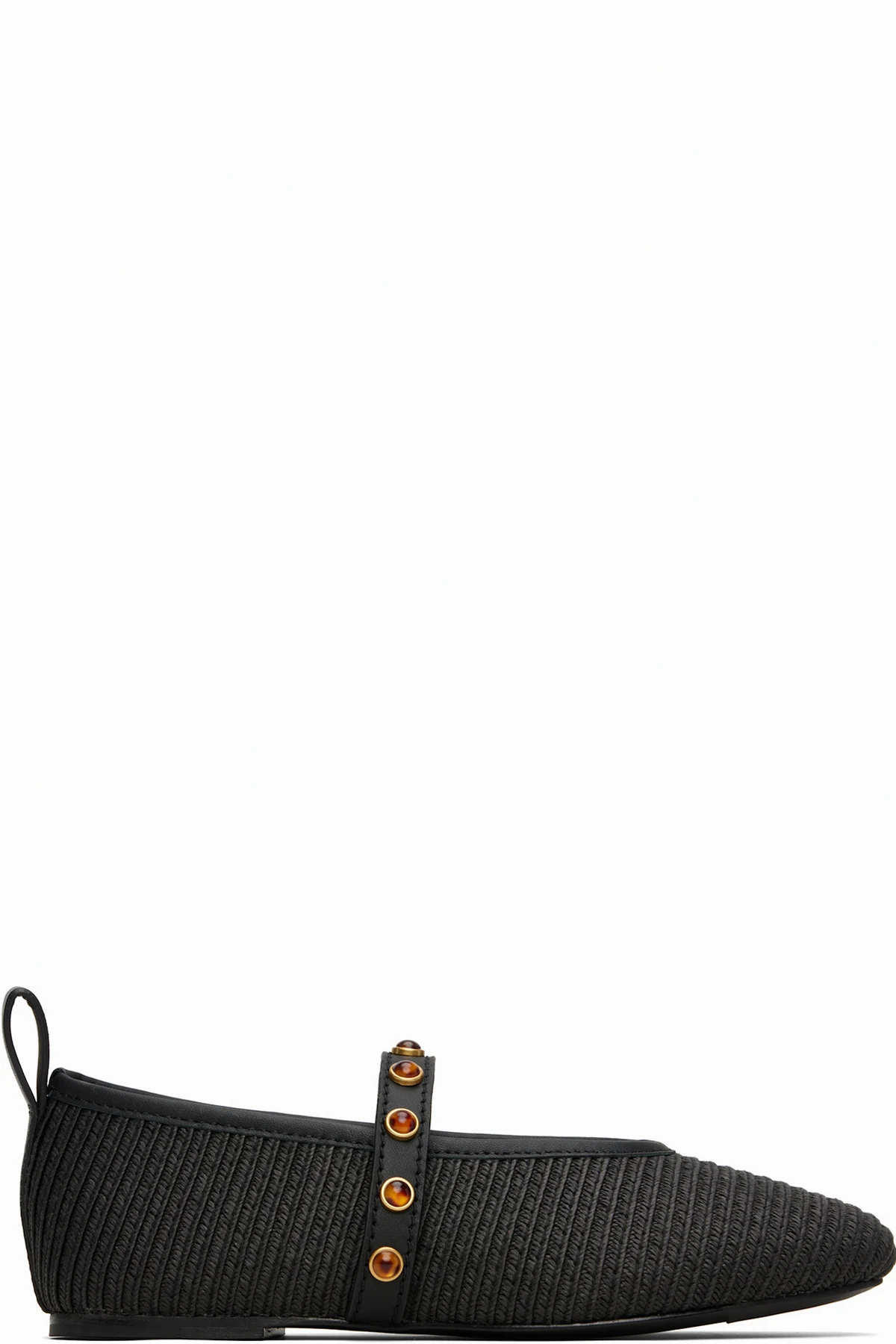 Black Spire Straw Mary Jane Ballerina Flats